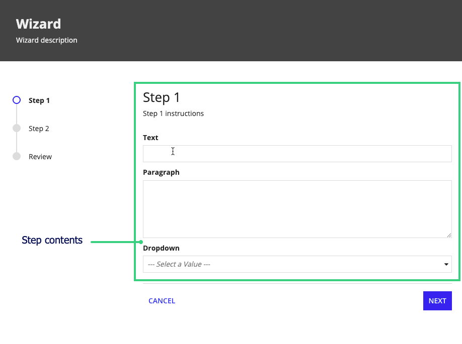 example wizard step with contents highlighted