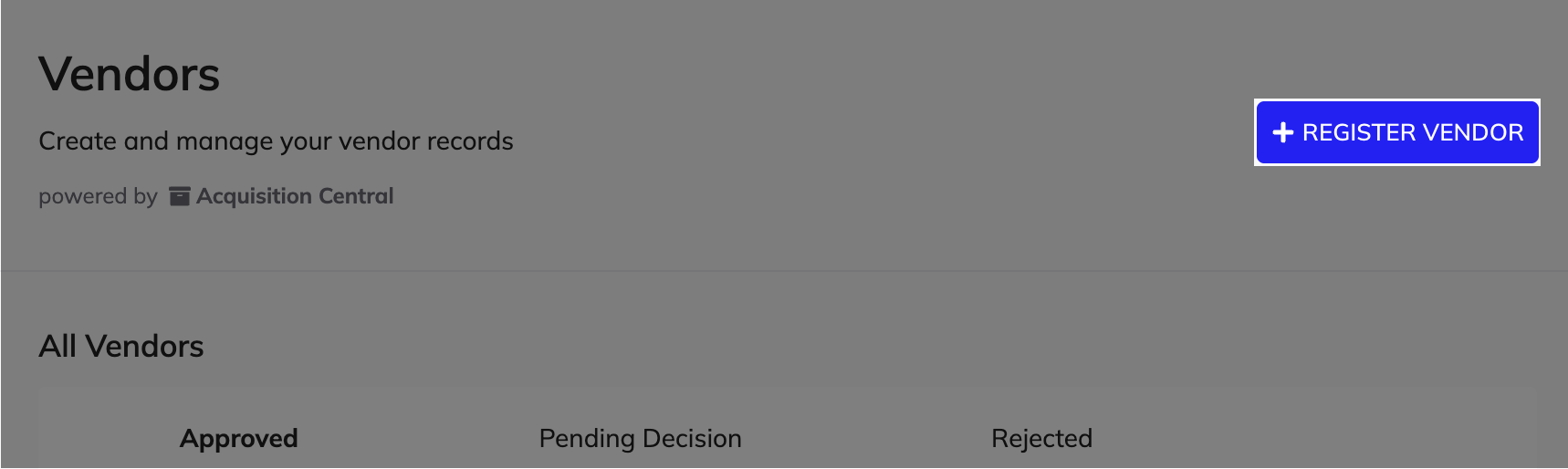 Register Vendor button in Vendors page.