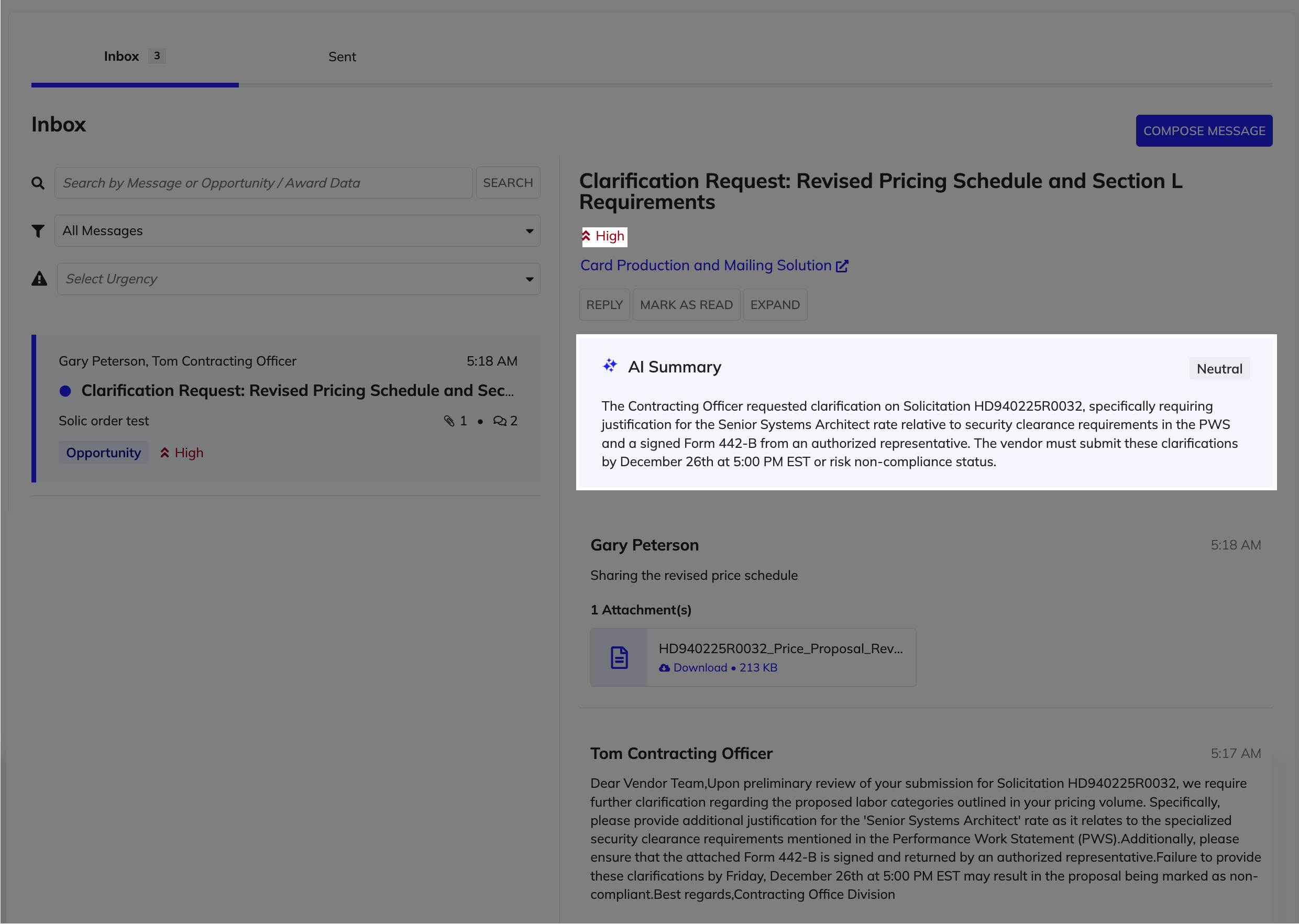 Message summaries in the inbox