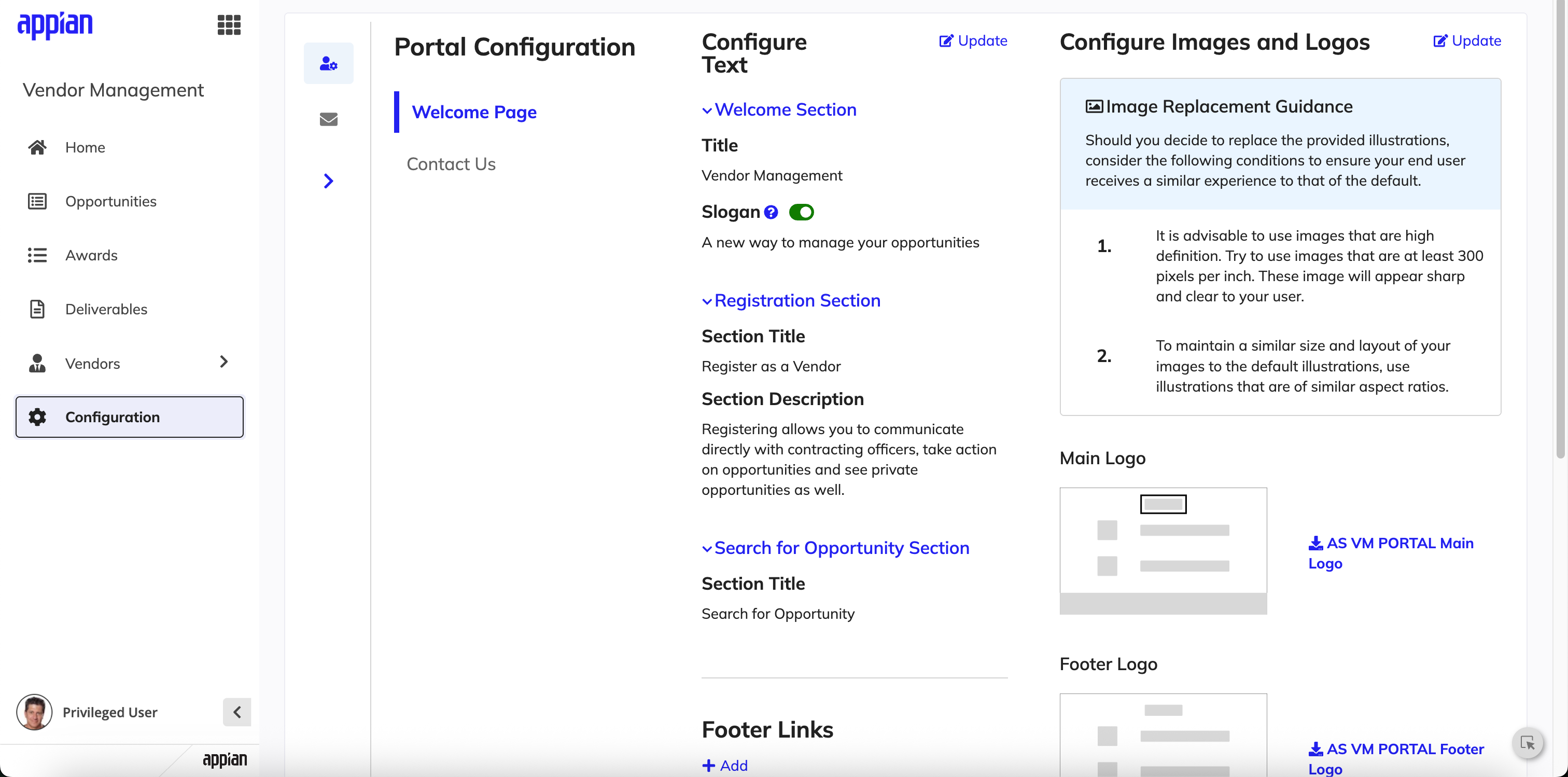 Configure vendor portal