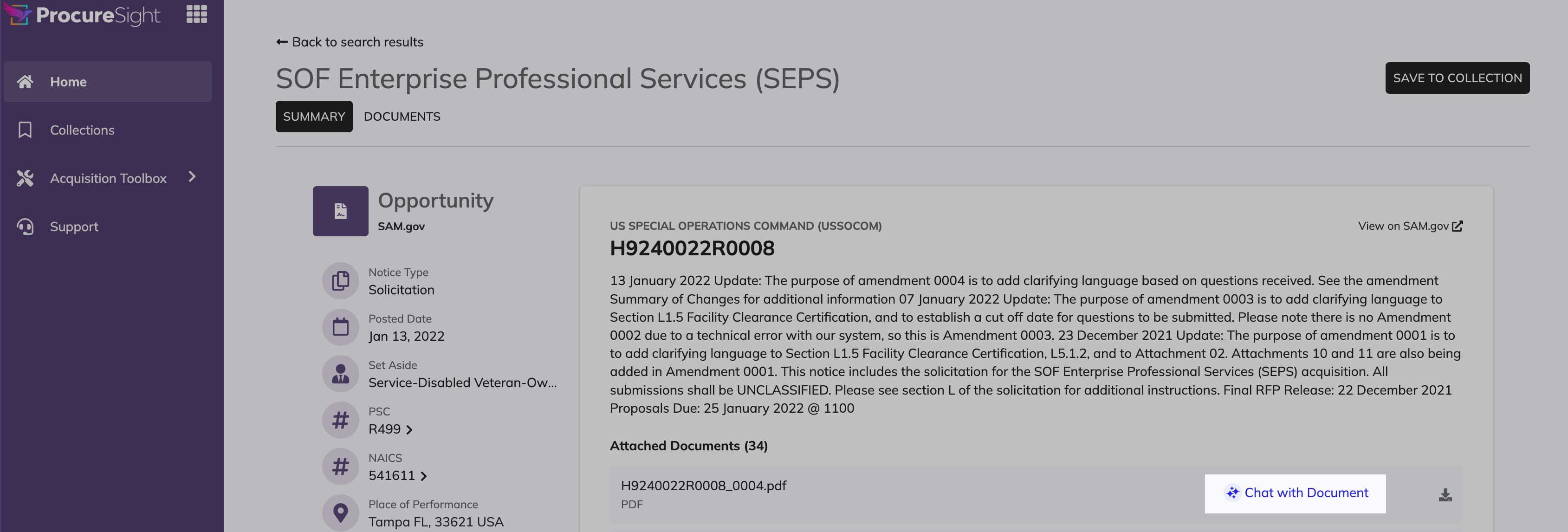 Chat with document from the procurement summary