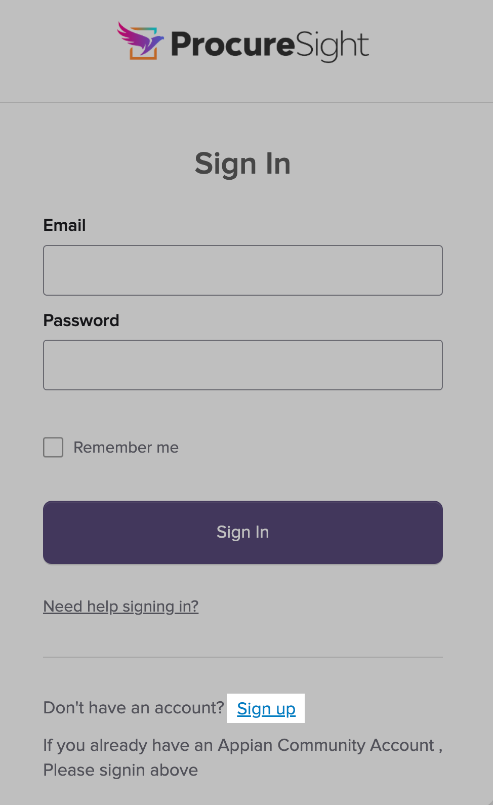ProcureSight Core sign up