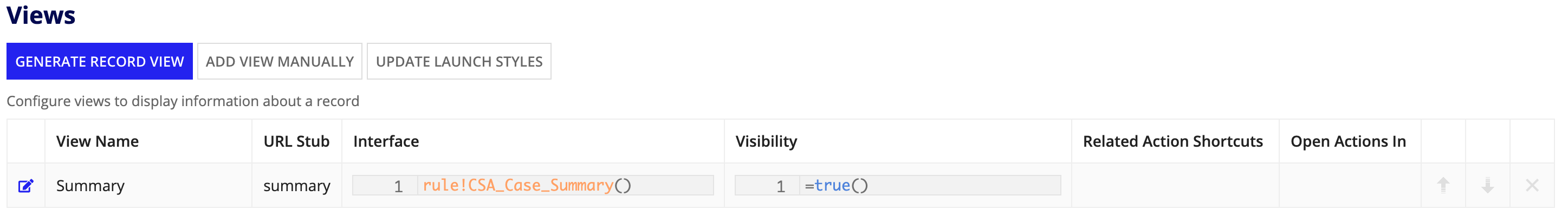 screenshot of record view configurations
