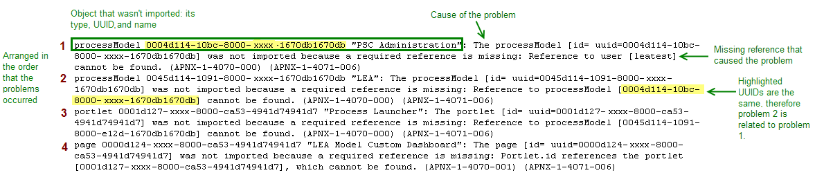 Annotated errors in deployment log