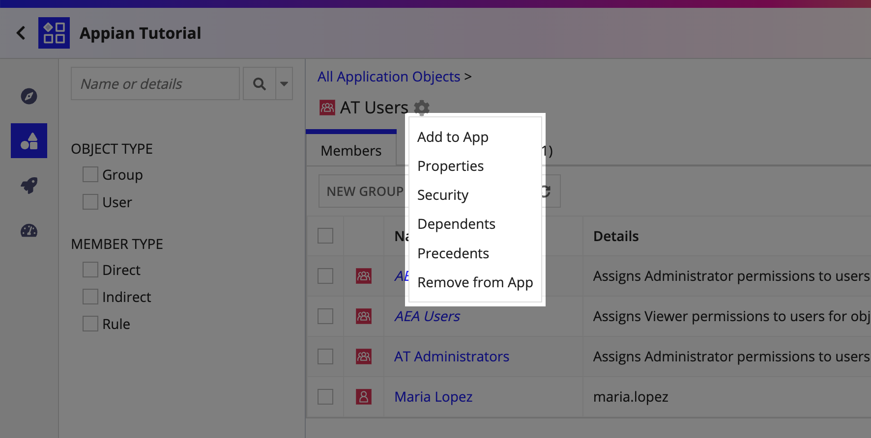 group settings menu