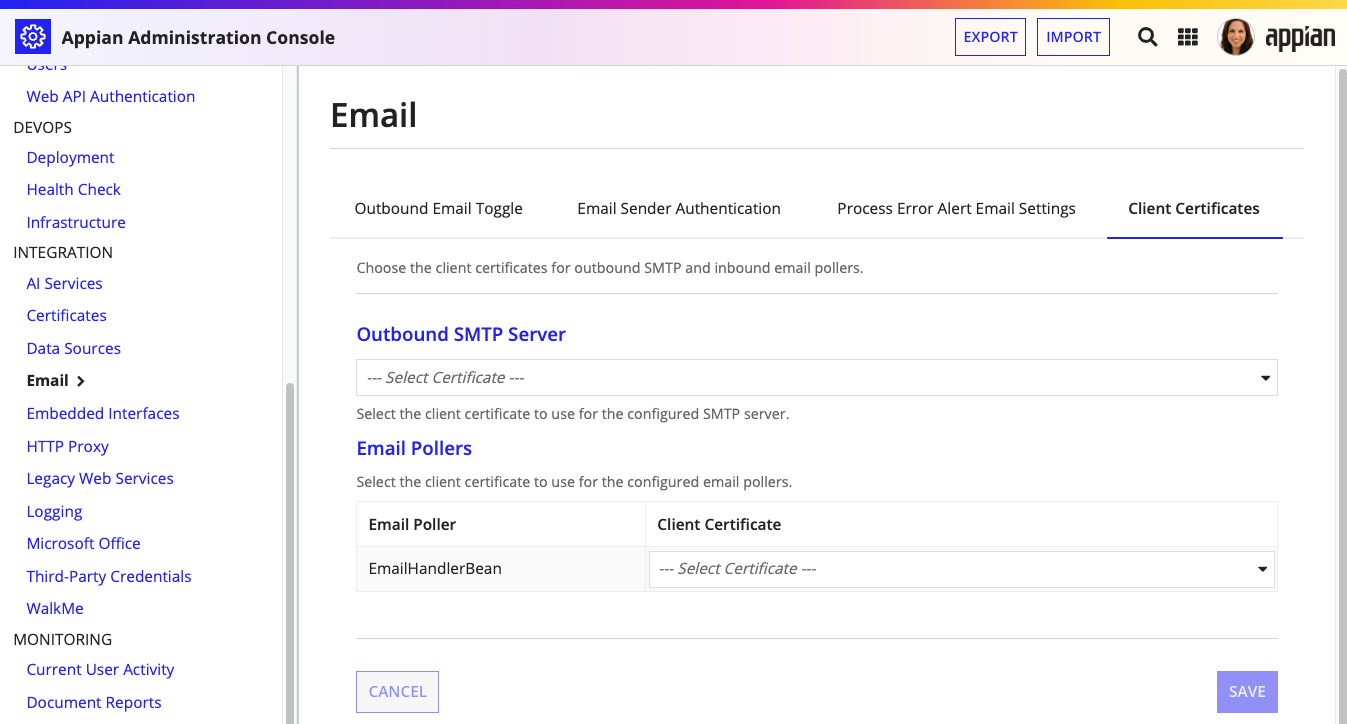 The Client Certificates tab