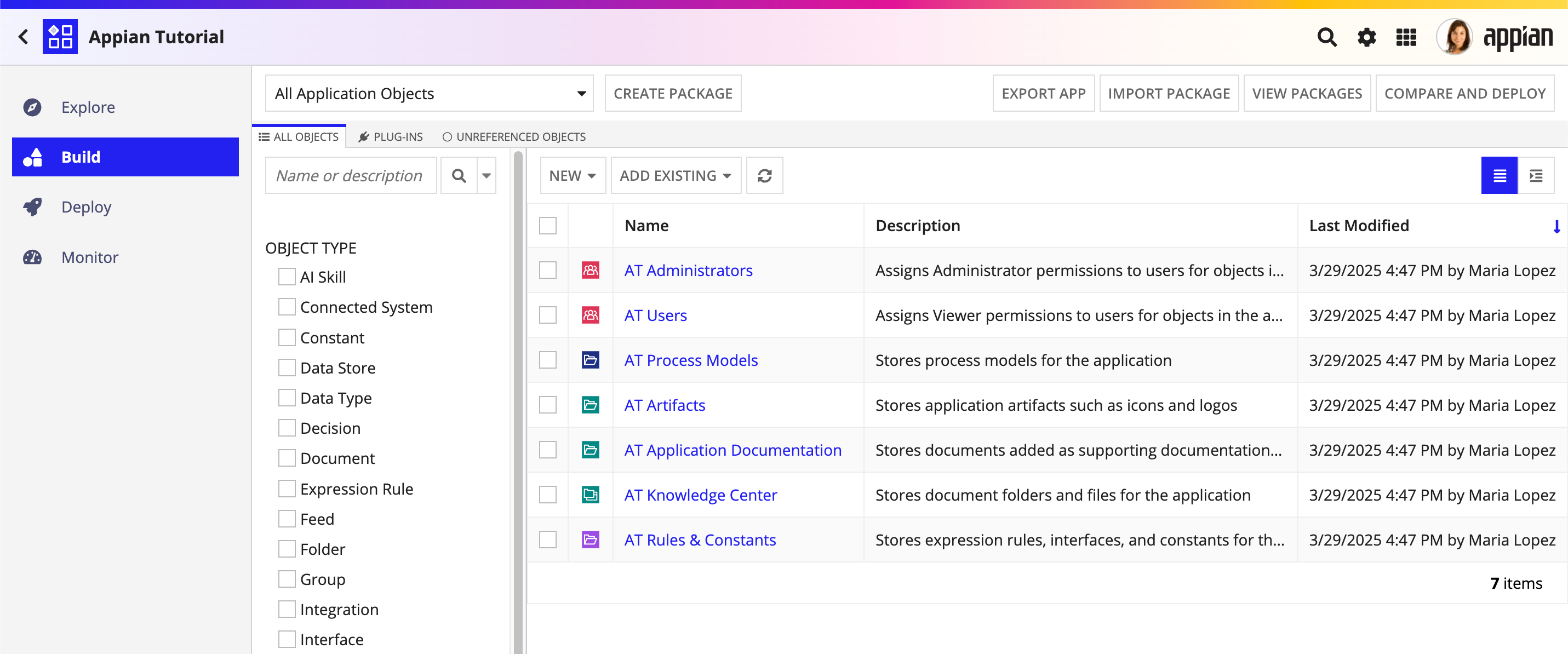 screenshot of the build view