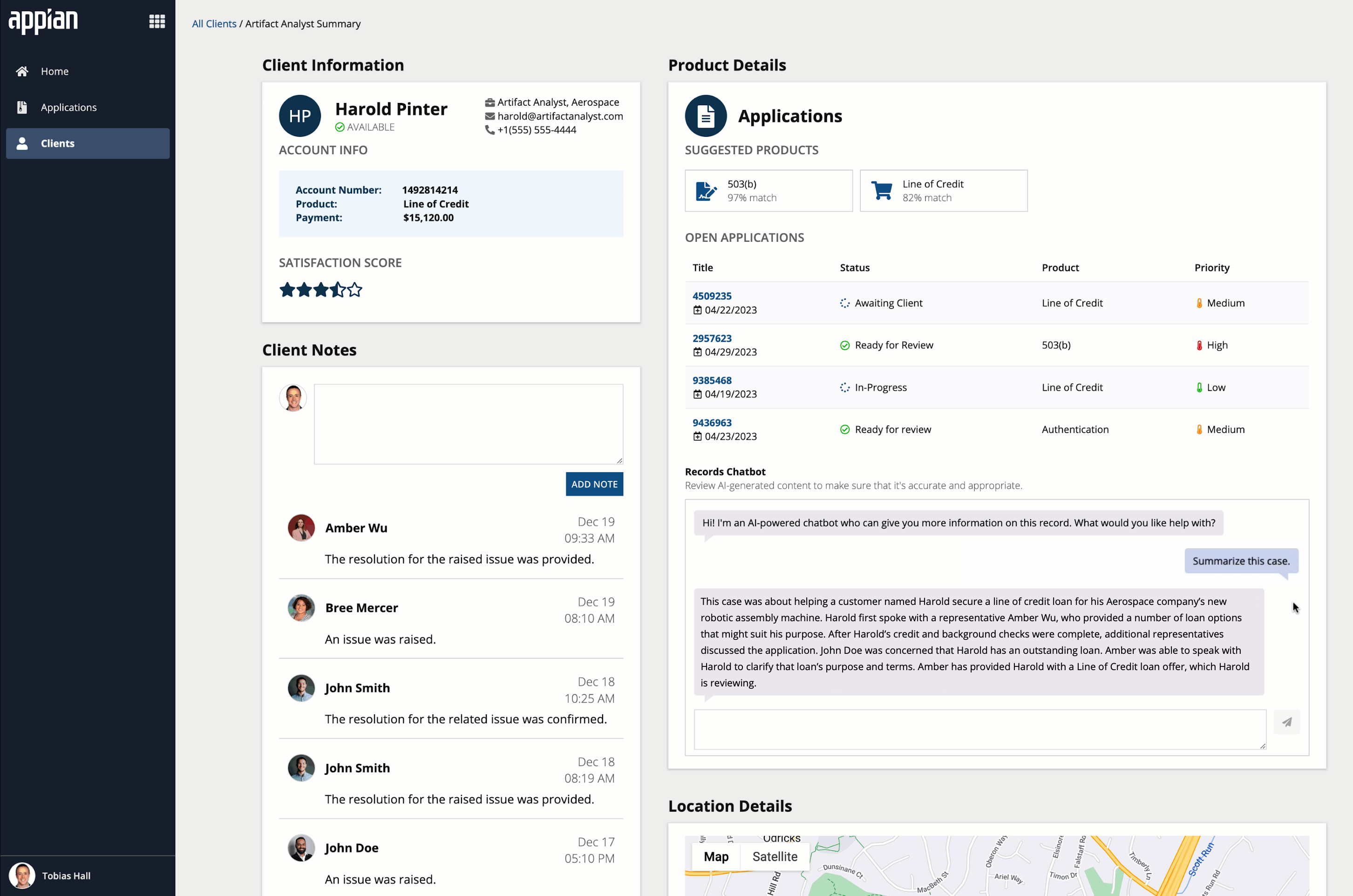 Records chatbot component showing a conversational AI chatbot interface for querying record data.