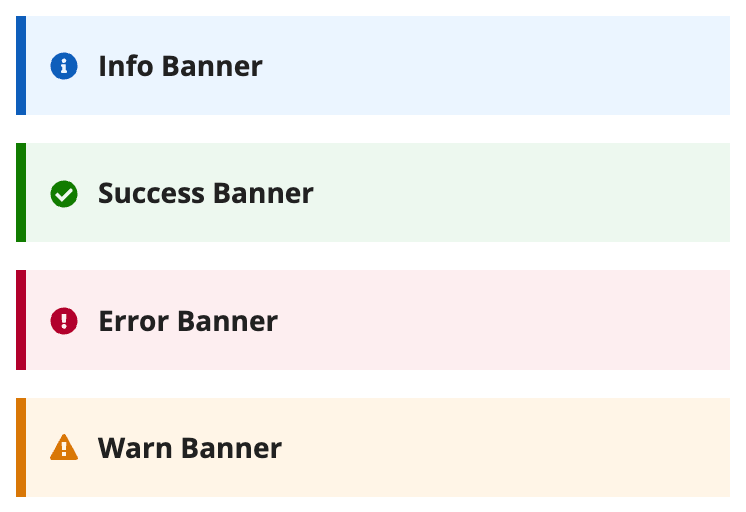 Info, success, error, and warn banner examples