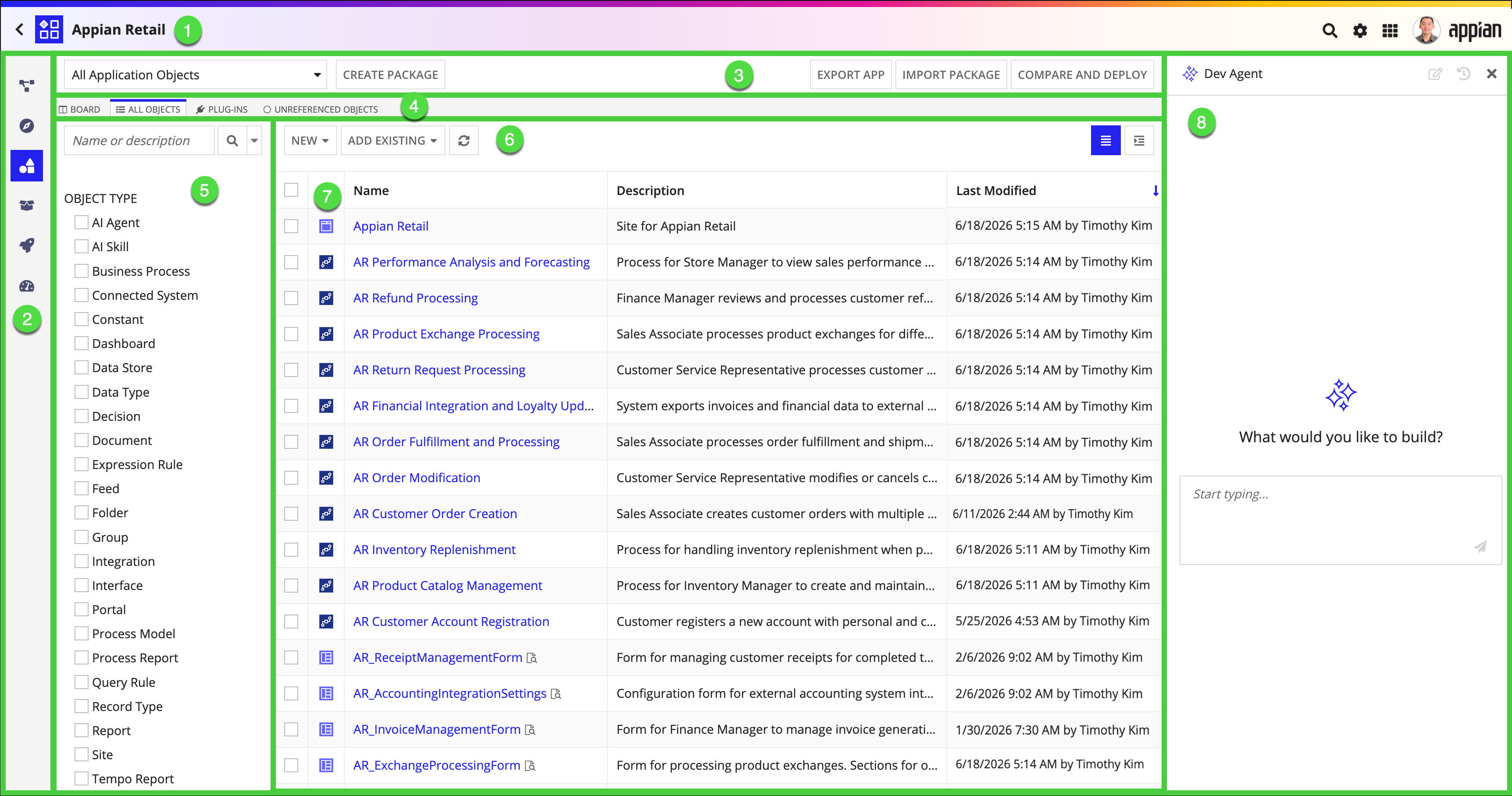 screenshot of the Objects view in Appian Designer