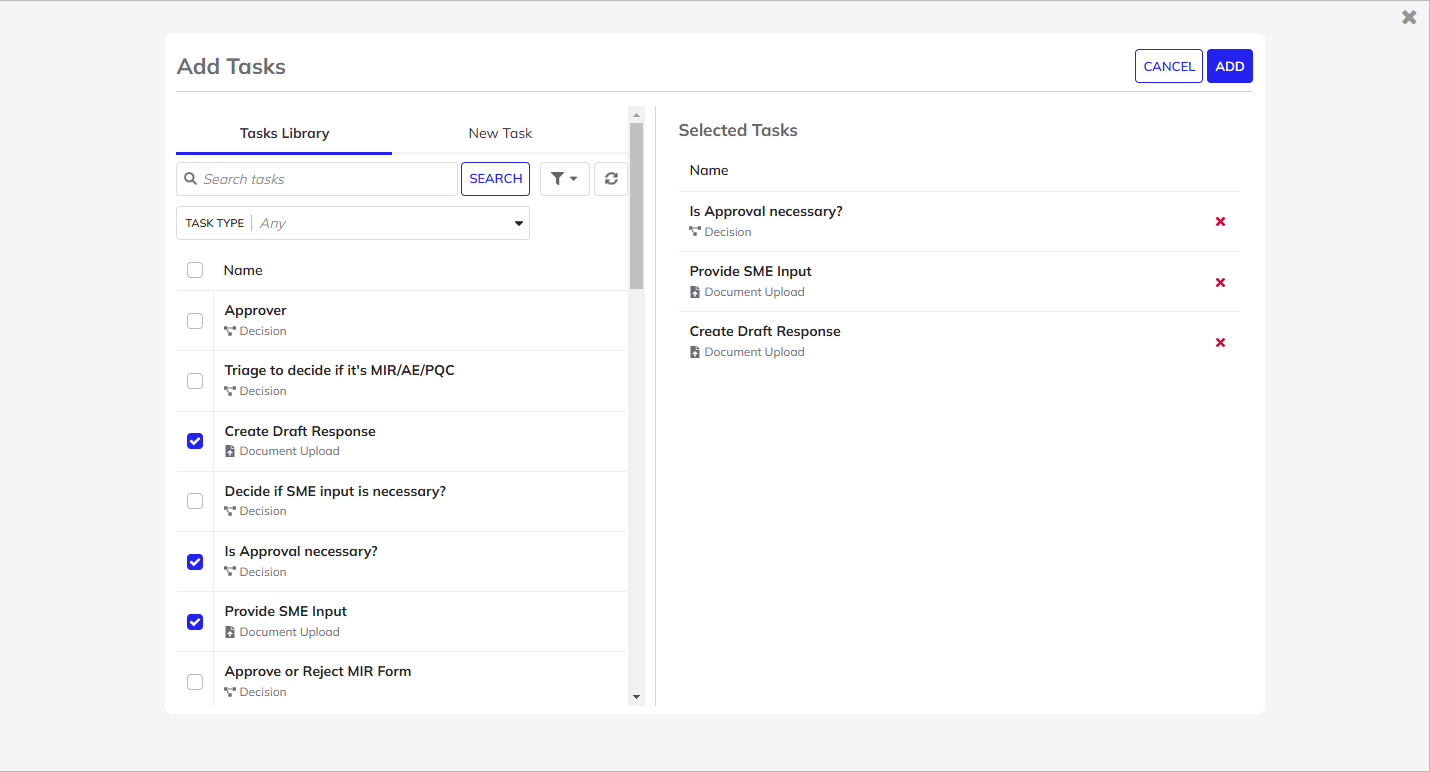 screenshot of selecting the tasks you want to include in the task block