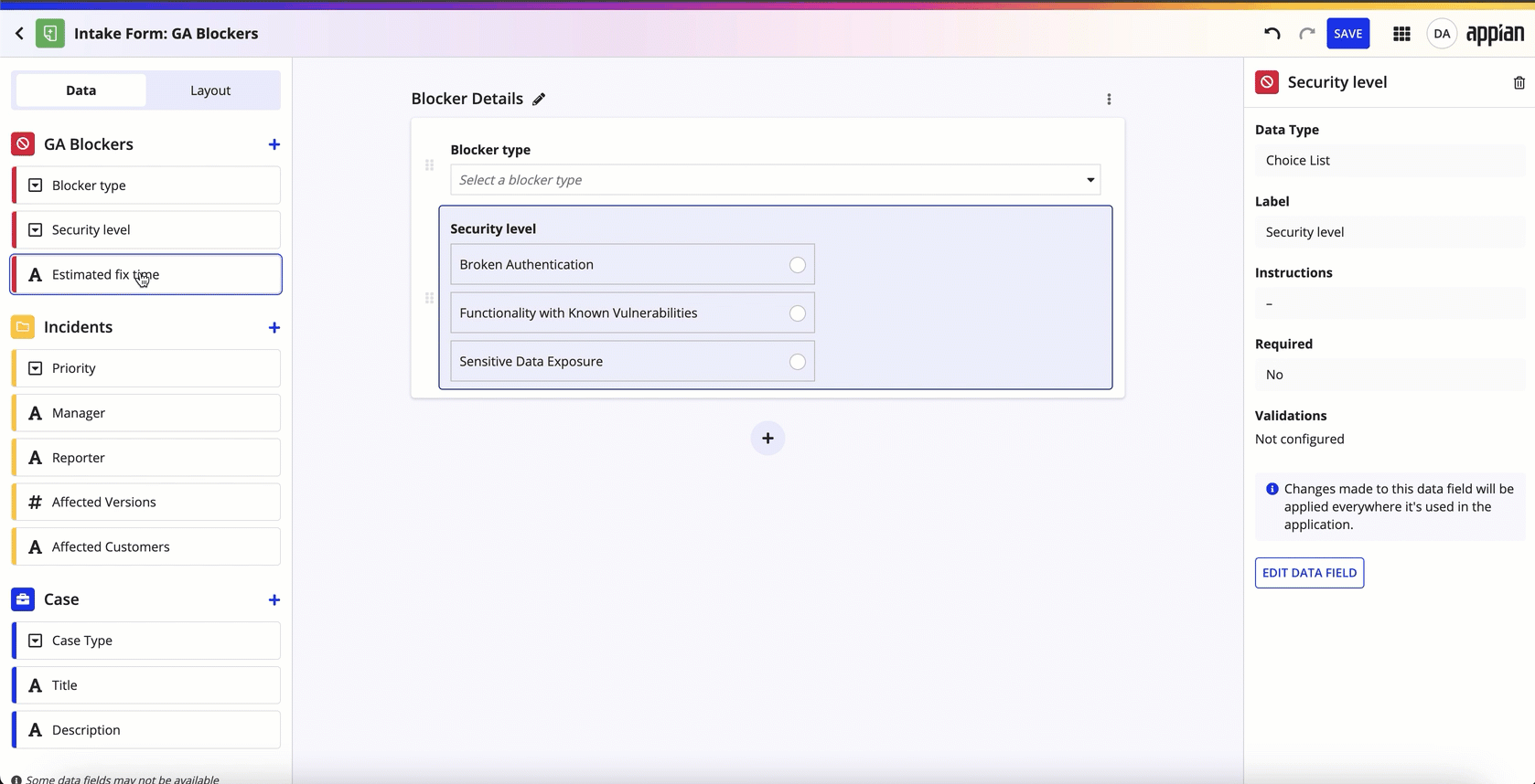 gif of dragging and drop fields into the form
