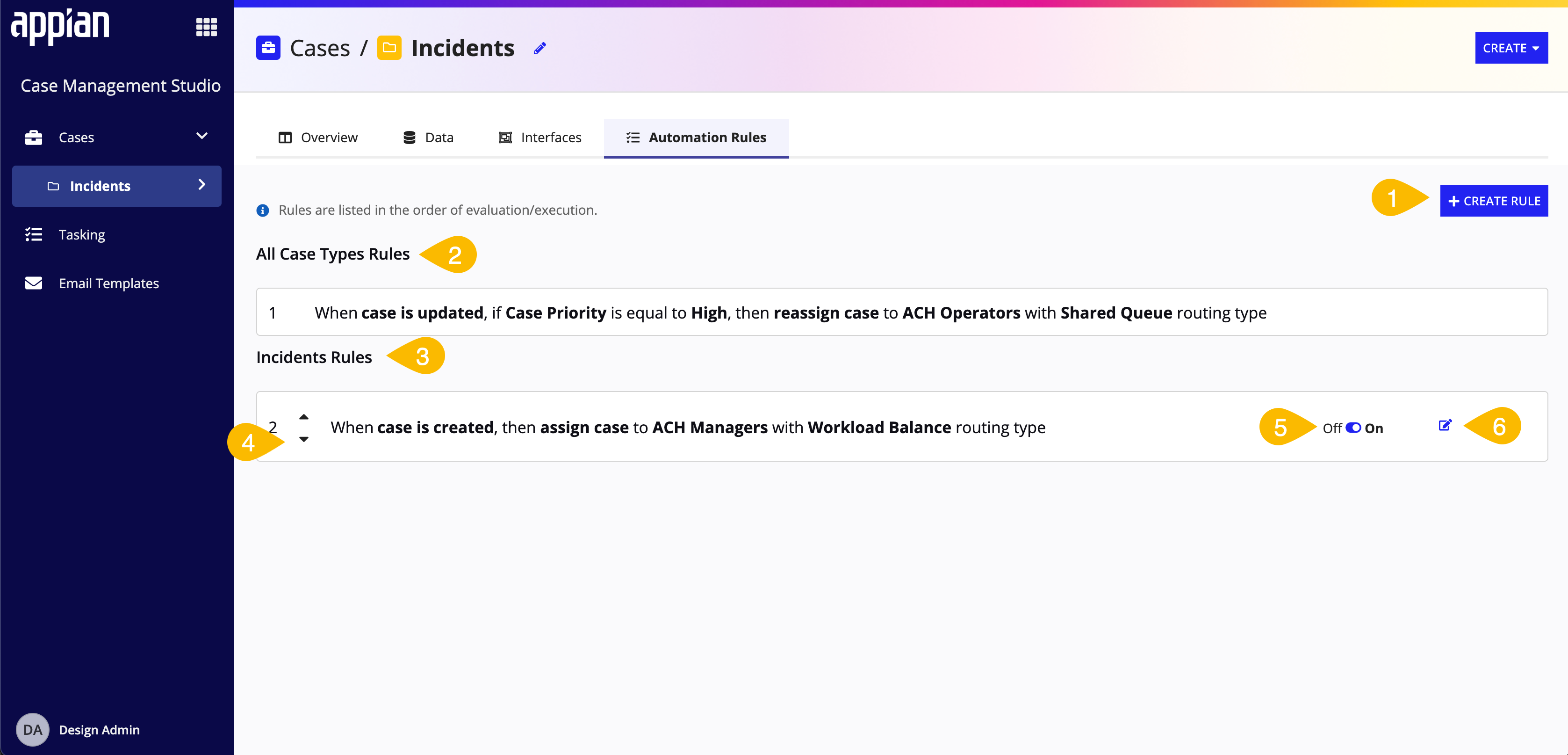 screenshot of the Automation Rules tab on a category page in the Control Panel
