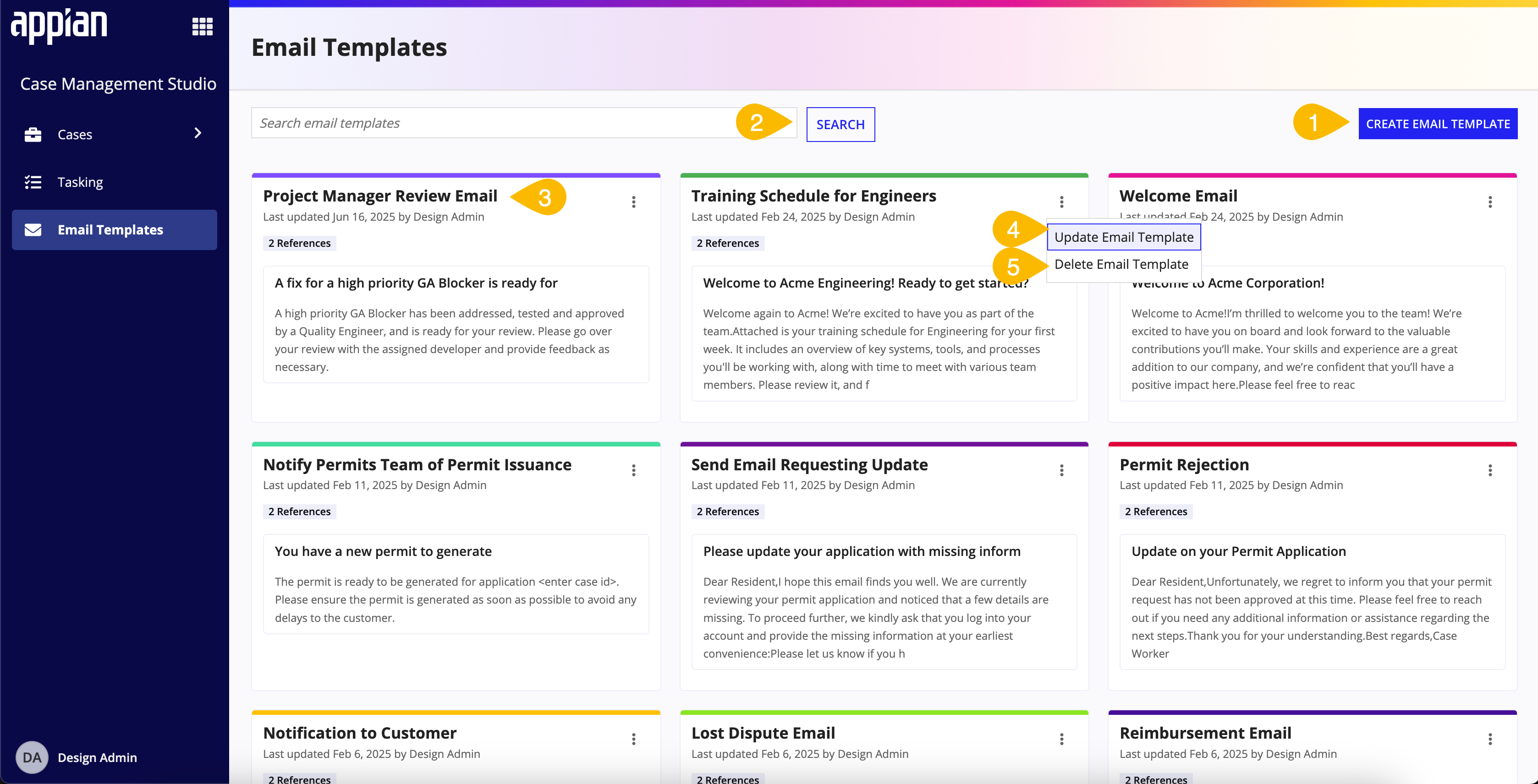 screenshot of the Email Templates page in the Control Panel