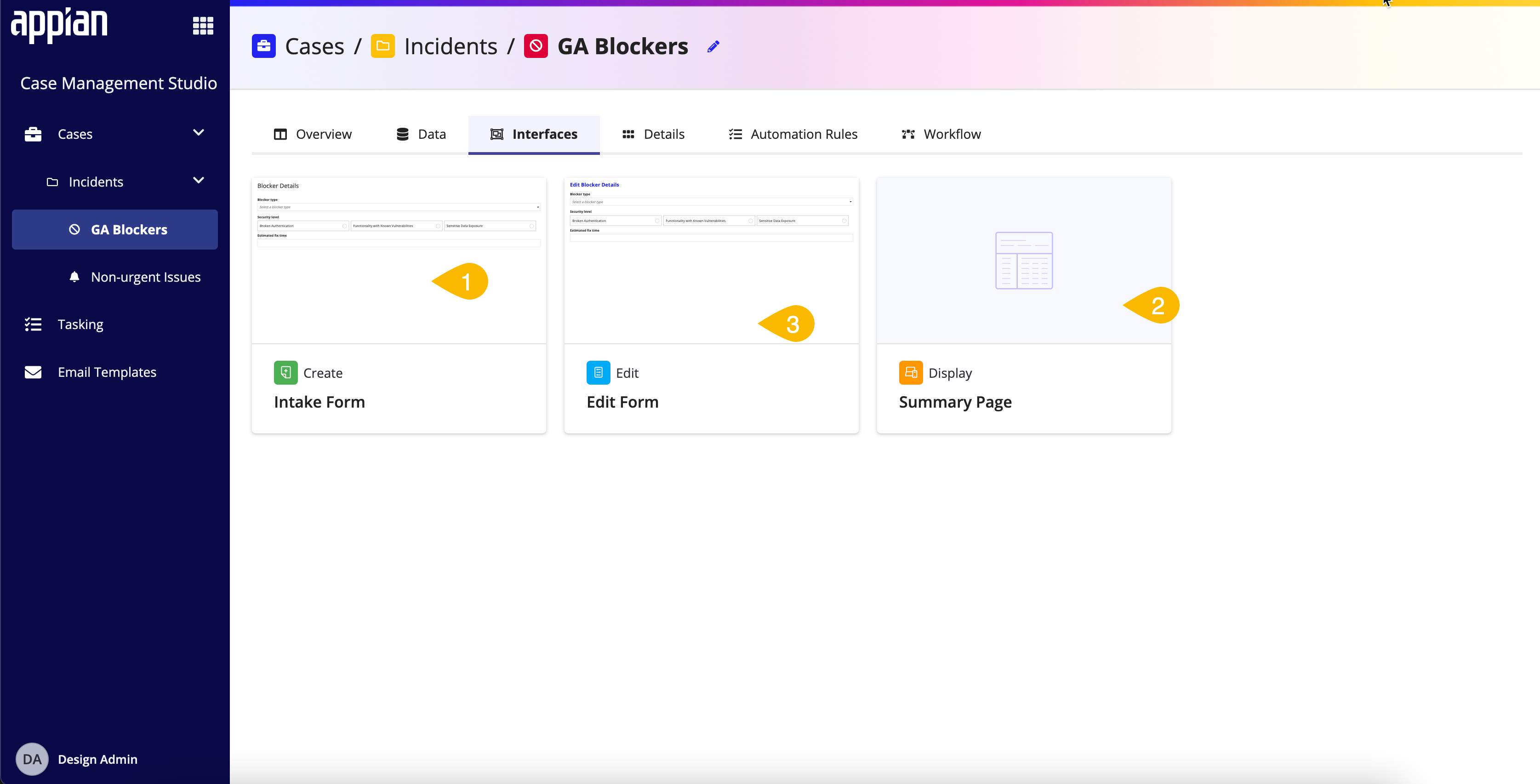 screenshot of the Interfaces tab on a type page in the Control Panel