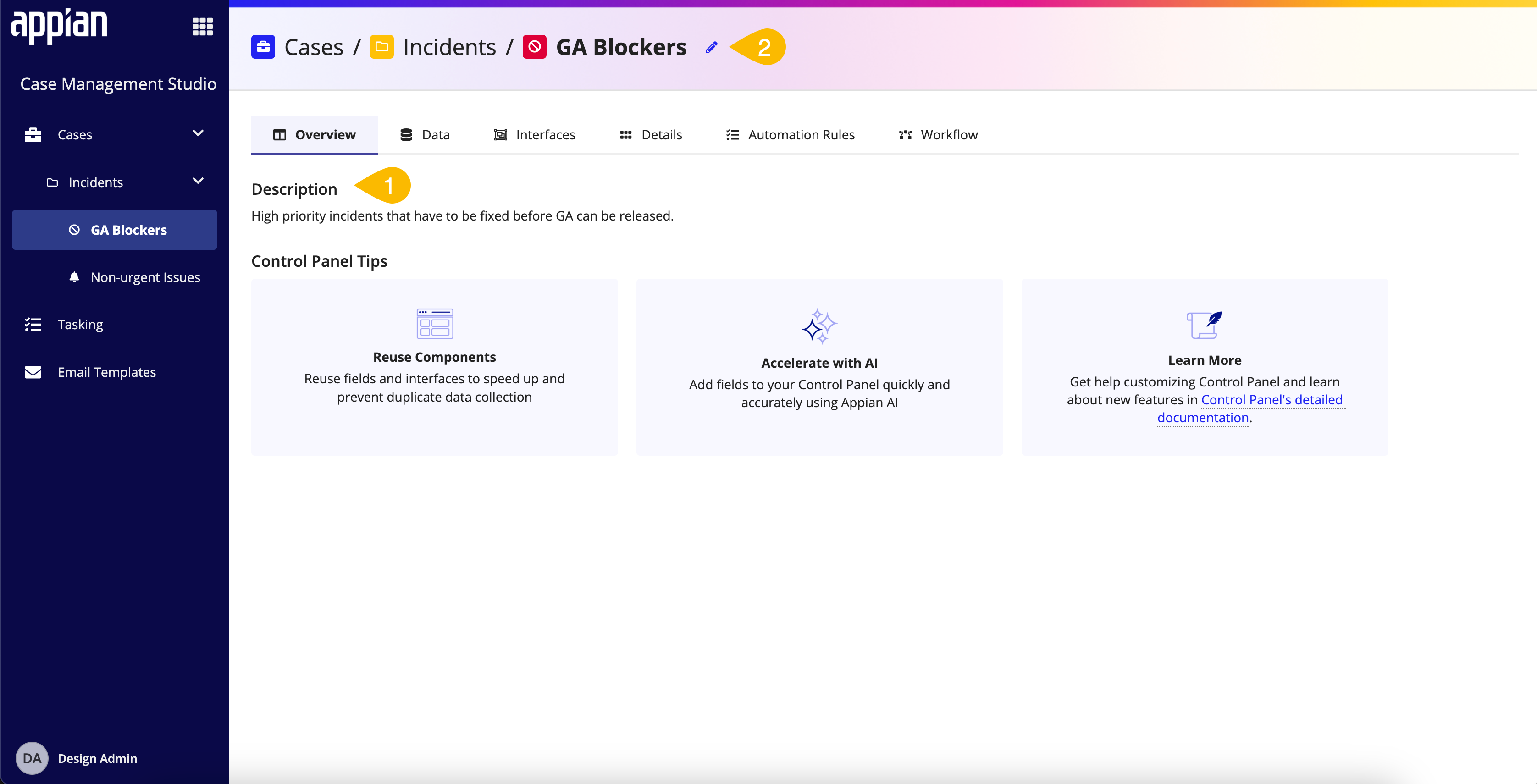 screenshot of the Overview tab on a type page in the Control Panel