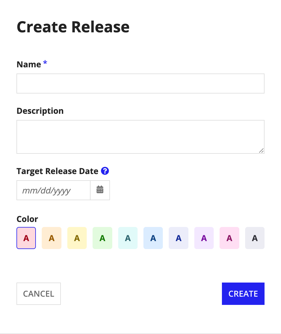 create releases dialog