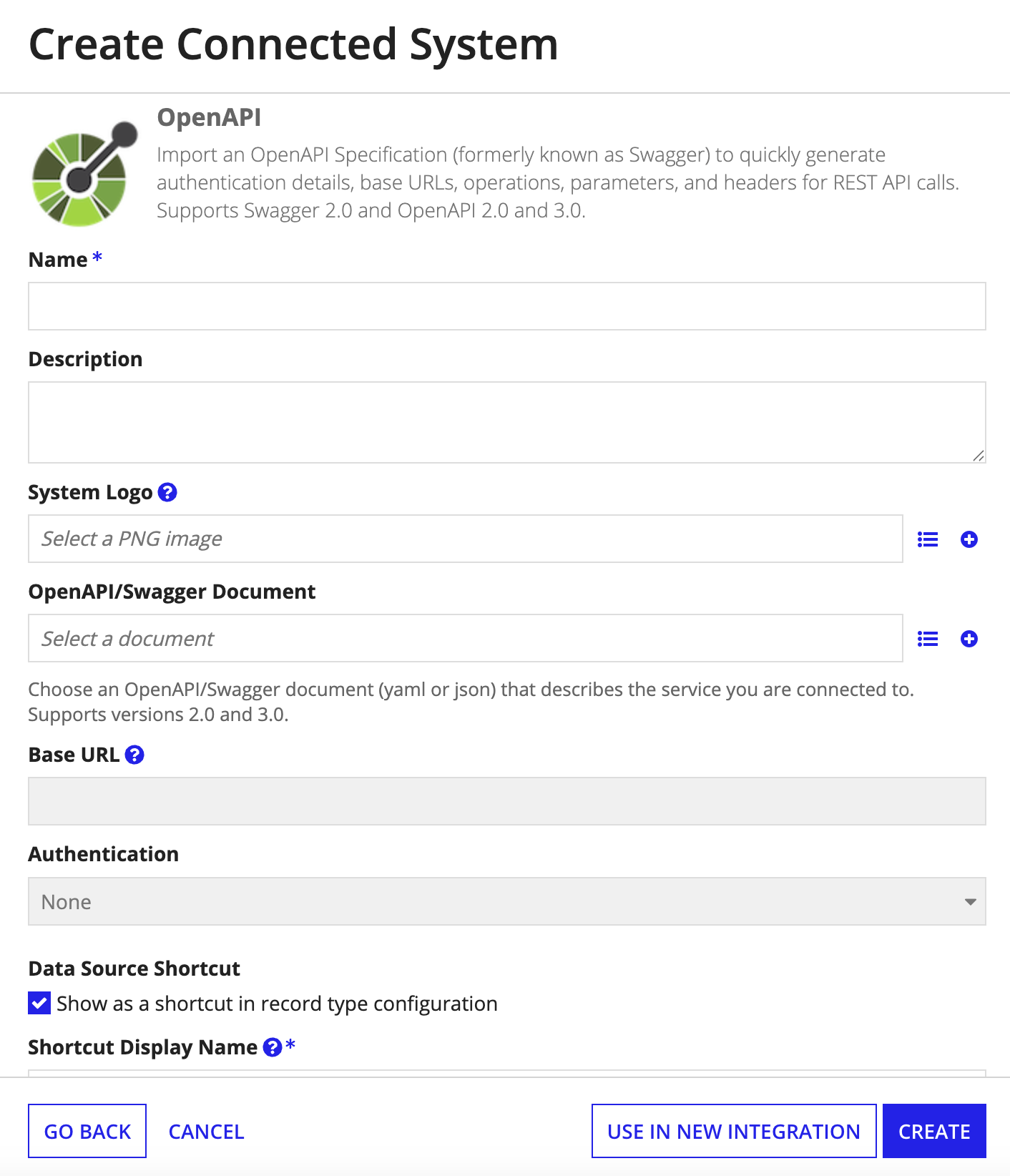 screemshot of an OpenAPI connected system object