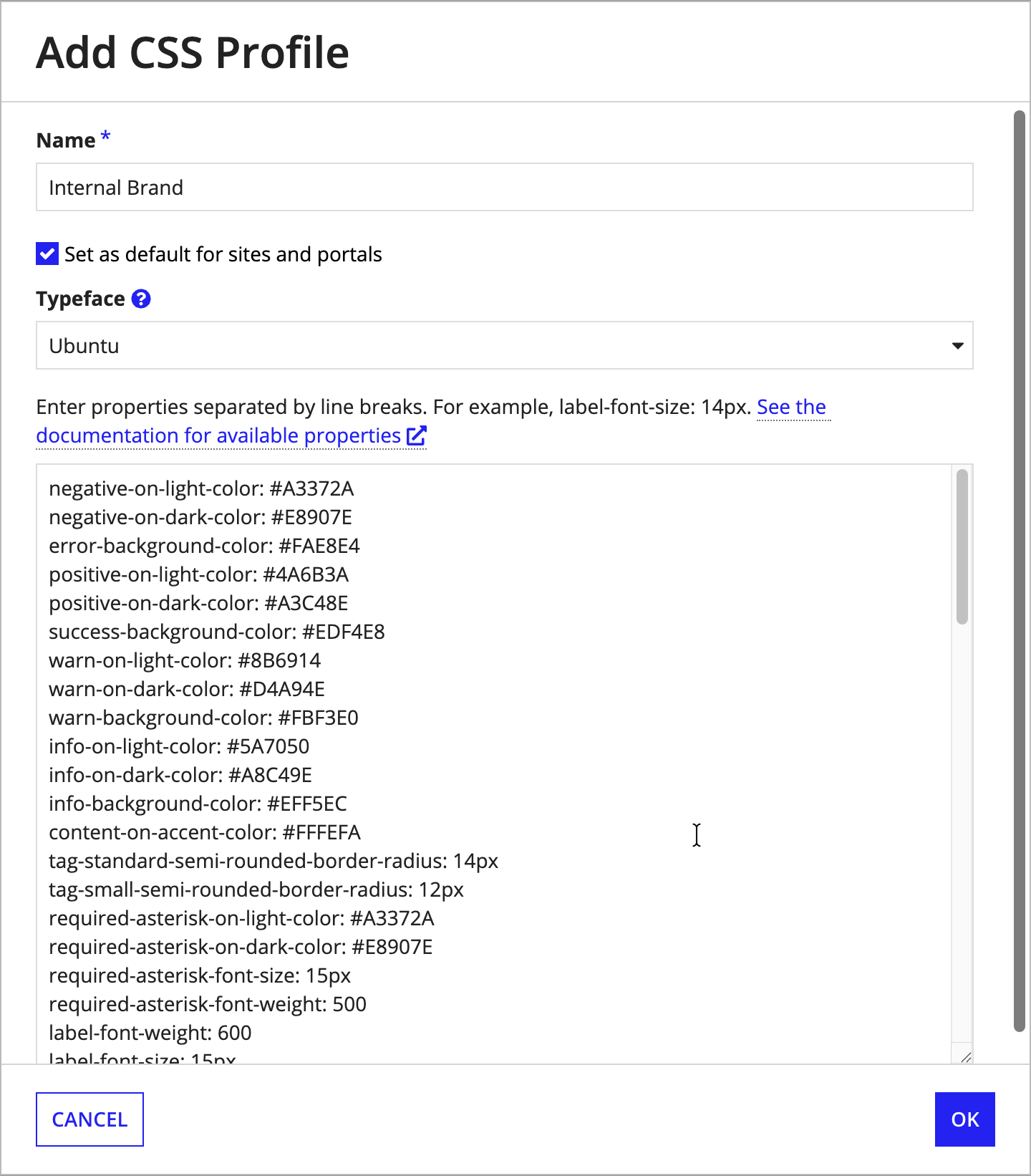 screenshot of add CSS profile dialog