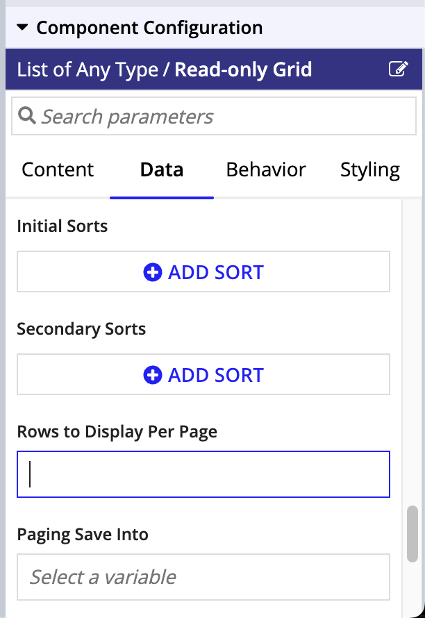 read-only grid record type page setting