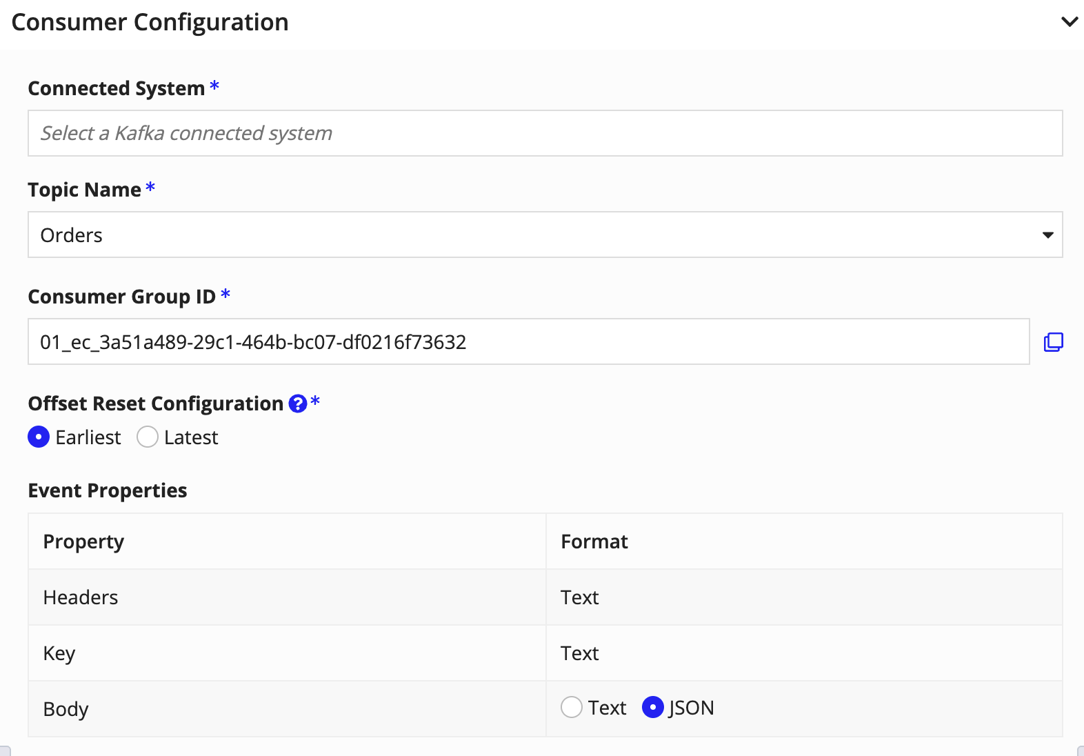 annotated screenshot of the event consumer object configuration