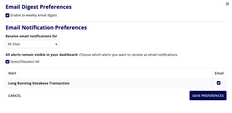 Email Notification Preferences dialog