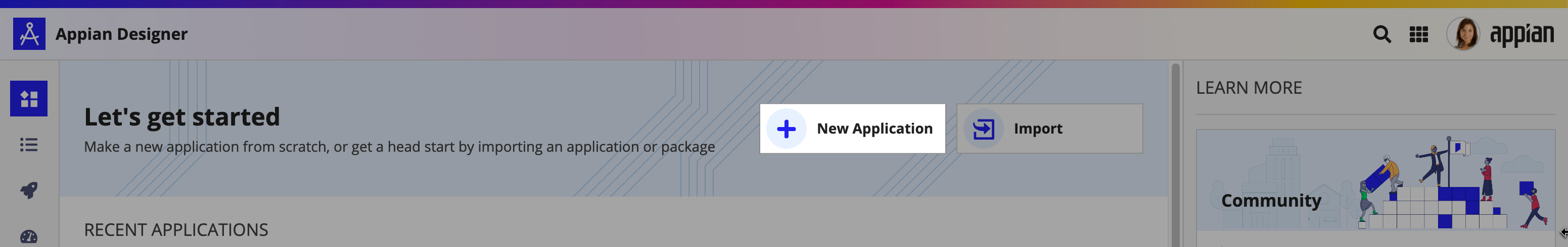 screenshot of the New Application button