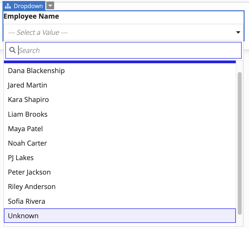 Unavailable as an option in the dropdown