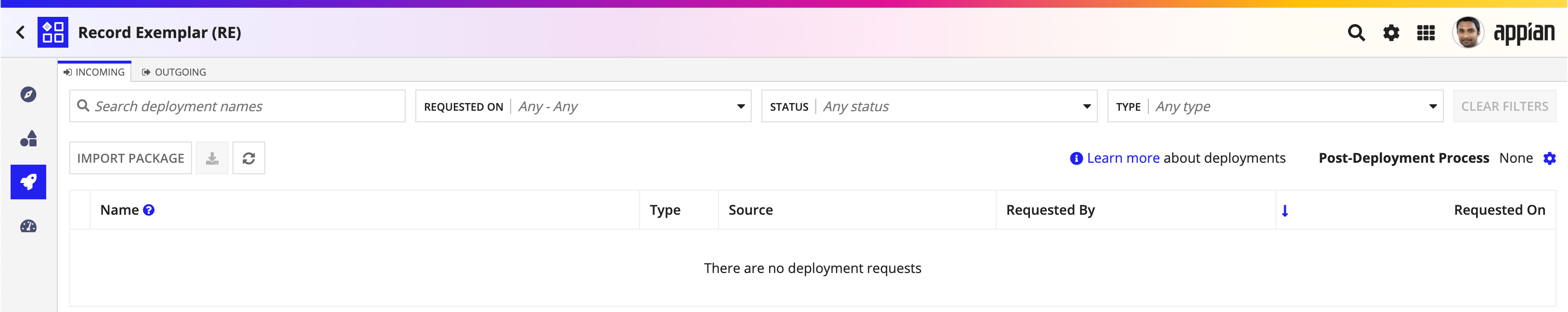 Post-Deployment Process Deploy view