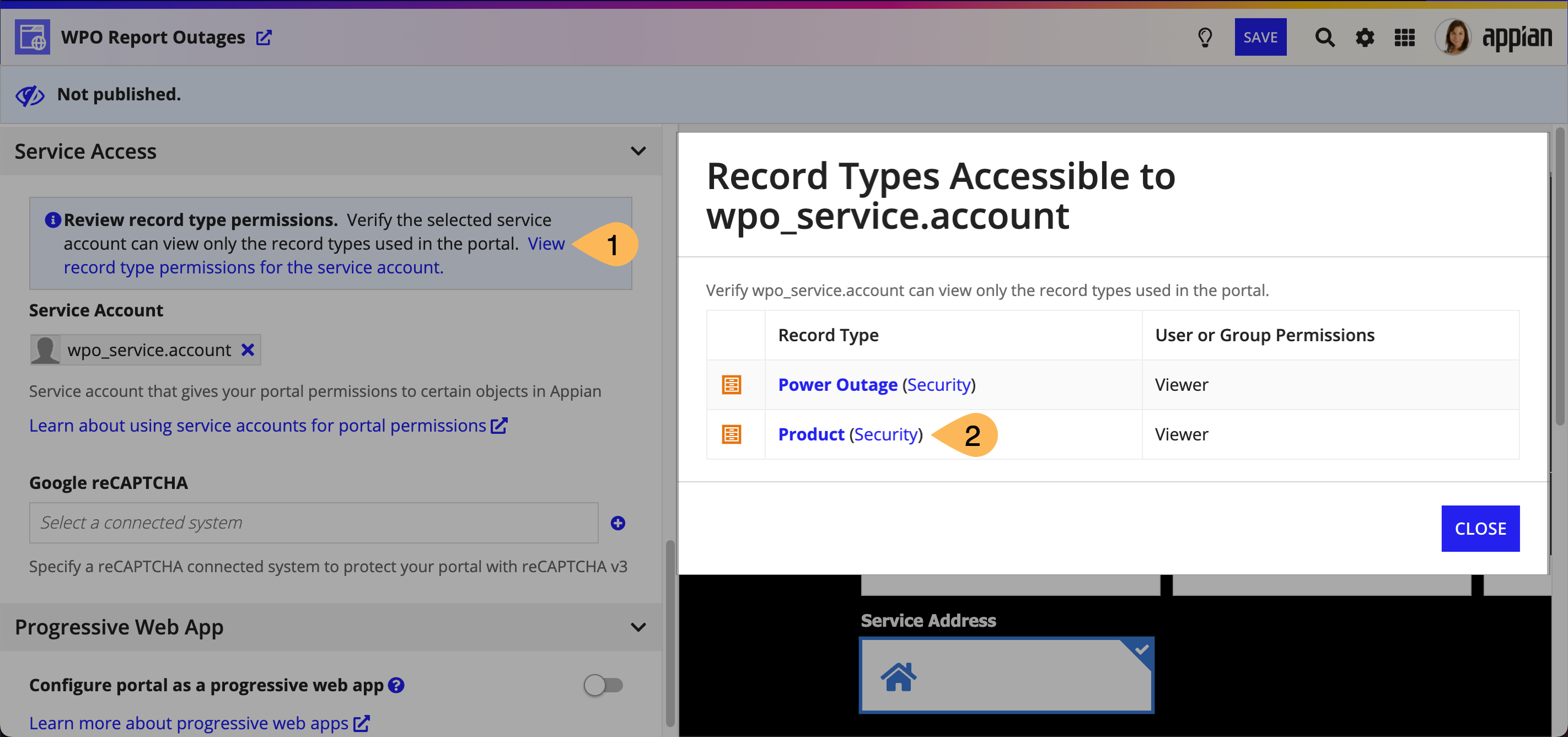 changing record type permissions for a portal service account