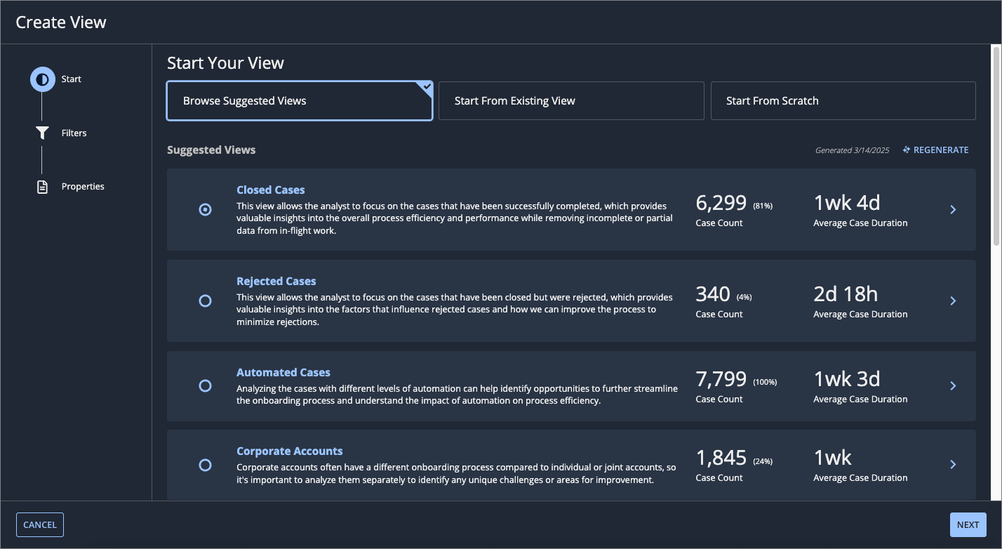 Start Your View step in the Create View workflow