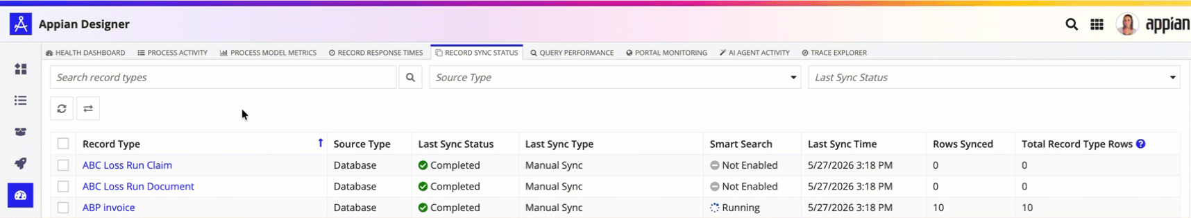 Starting full syncs for multiple record types at once from the Monitor view.