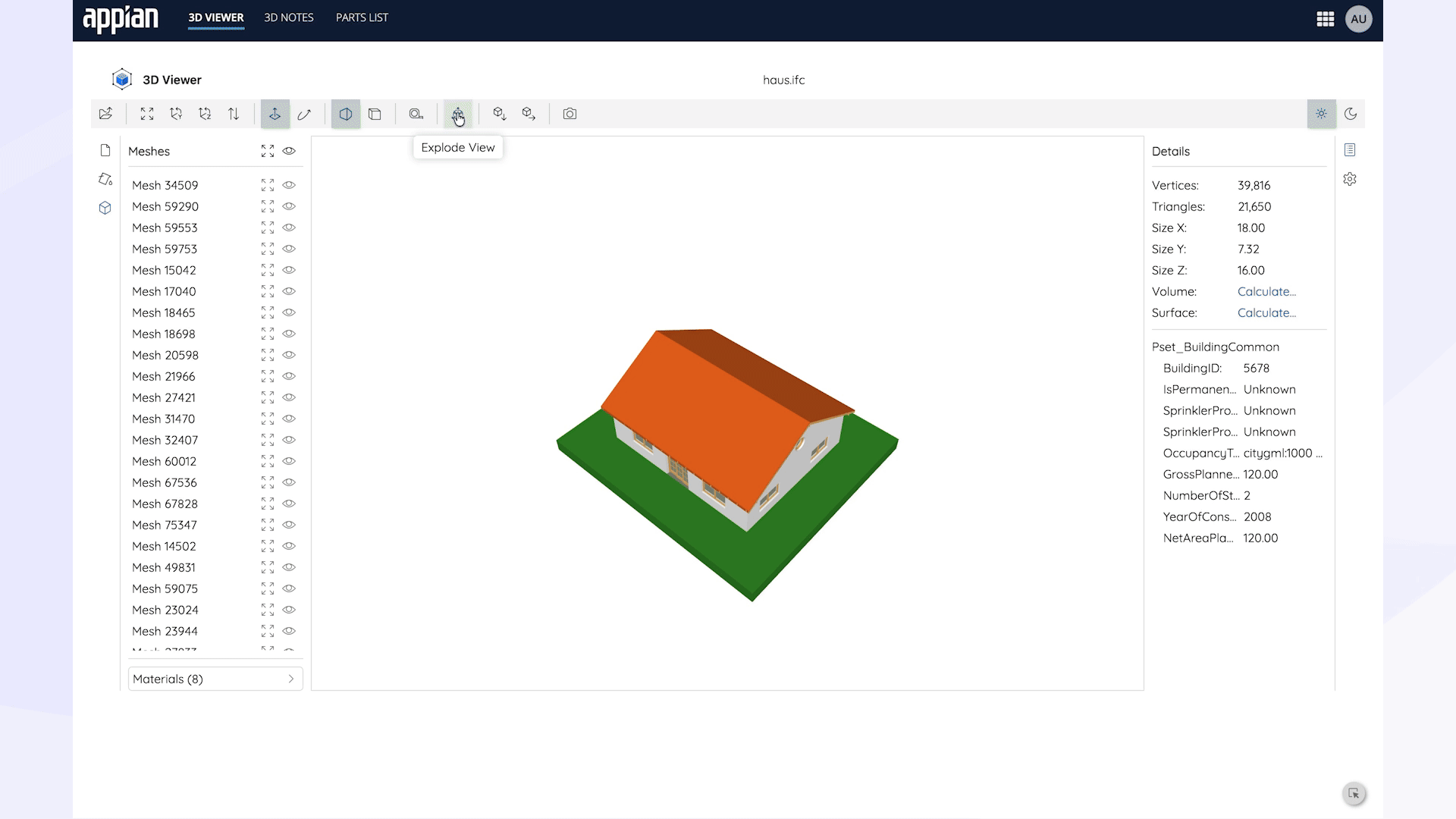 Rotating, zooming, and exploding a 3D model embedded in an interface with the 3D Viewer.