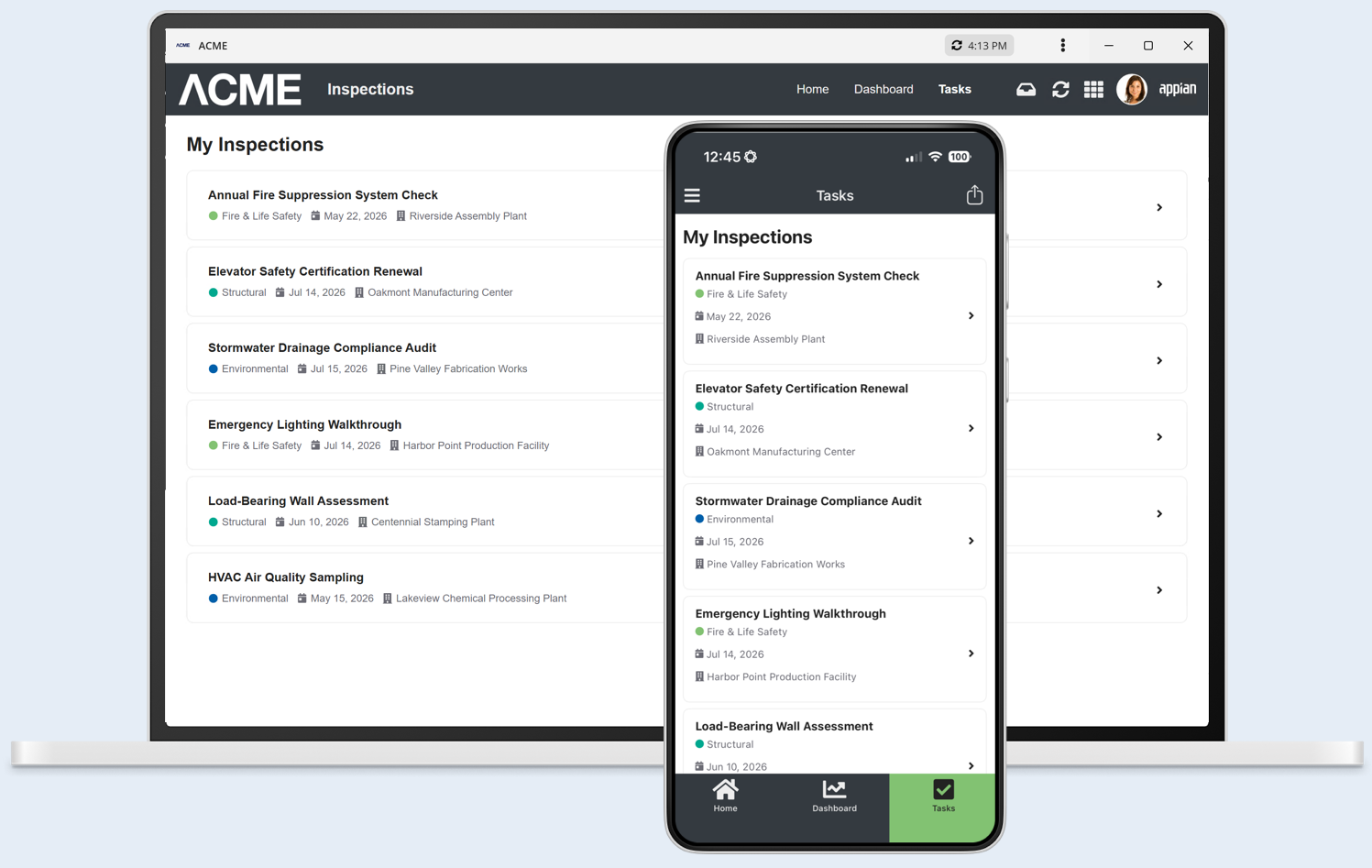 Viewing data and completing an offline form in the Appian for Windows desktop and mobile apps.