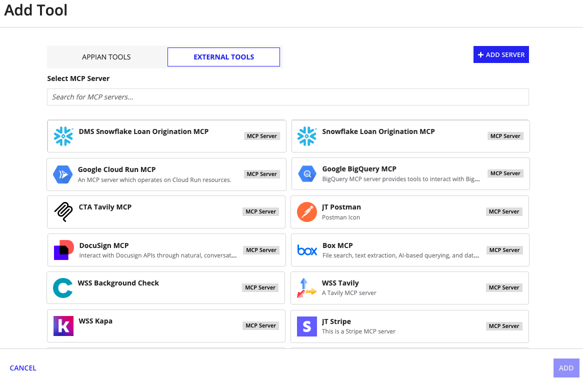 The new list of options for connecting an AI agent to external tools like GitHub, Snowflake, and Google Drive using a generic MCP connected system.