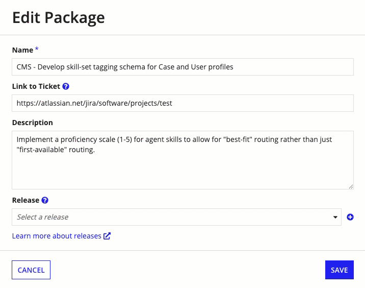 Adding a release to packages during development.