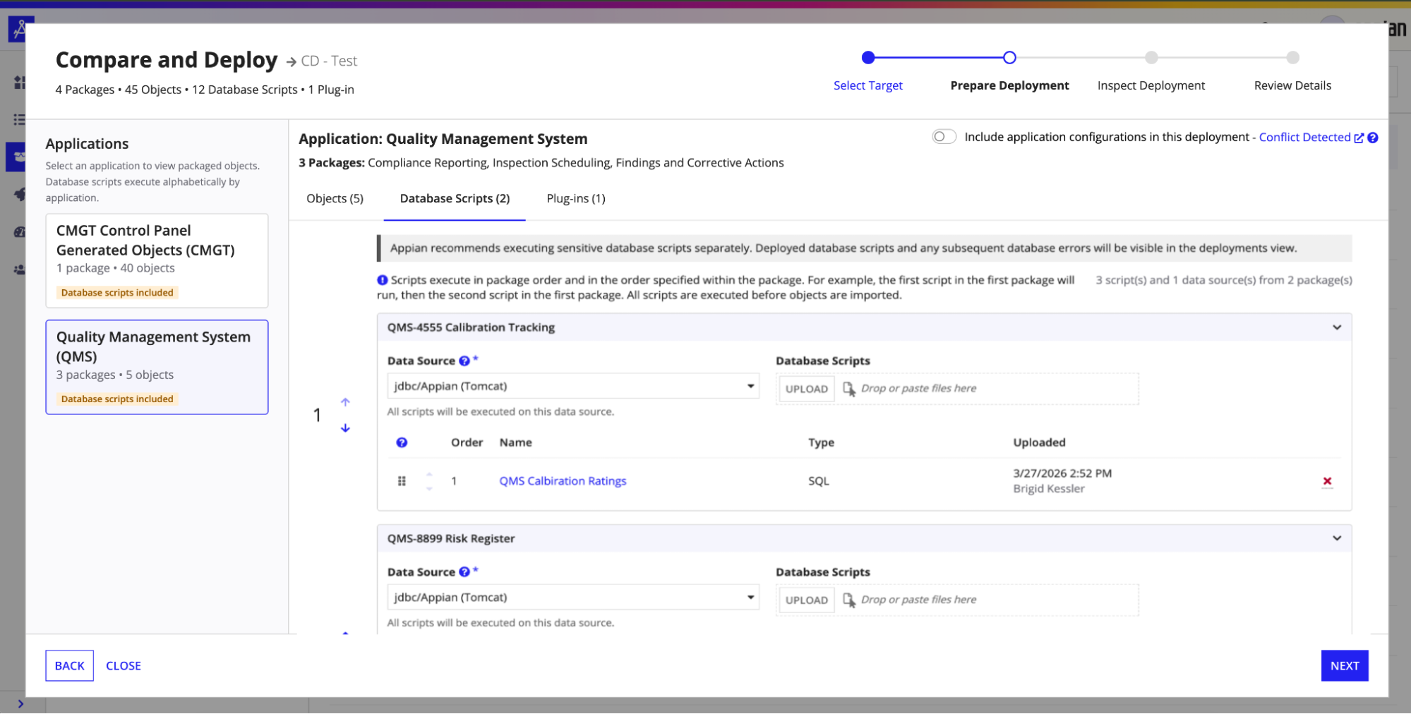 The Database Scripts tab in the redesigned Compare and Deploy experience.