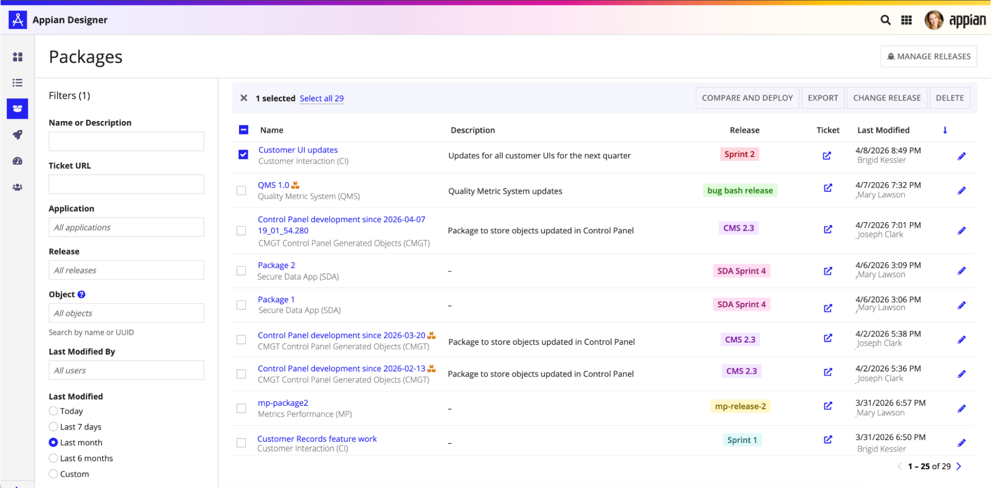 The option to start a direct or manual deployment from the Packages view.