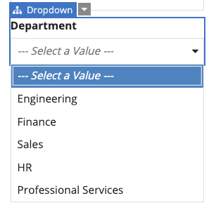 Department dropdown list showing department names