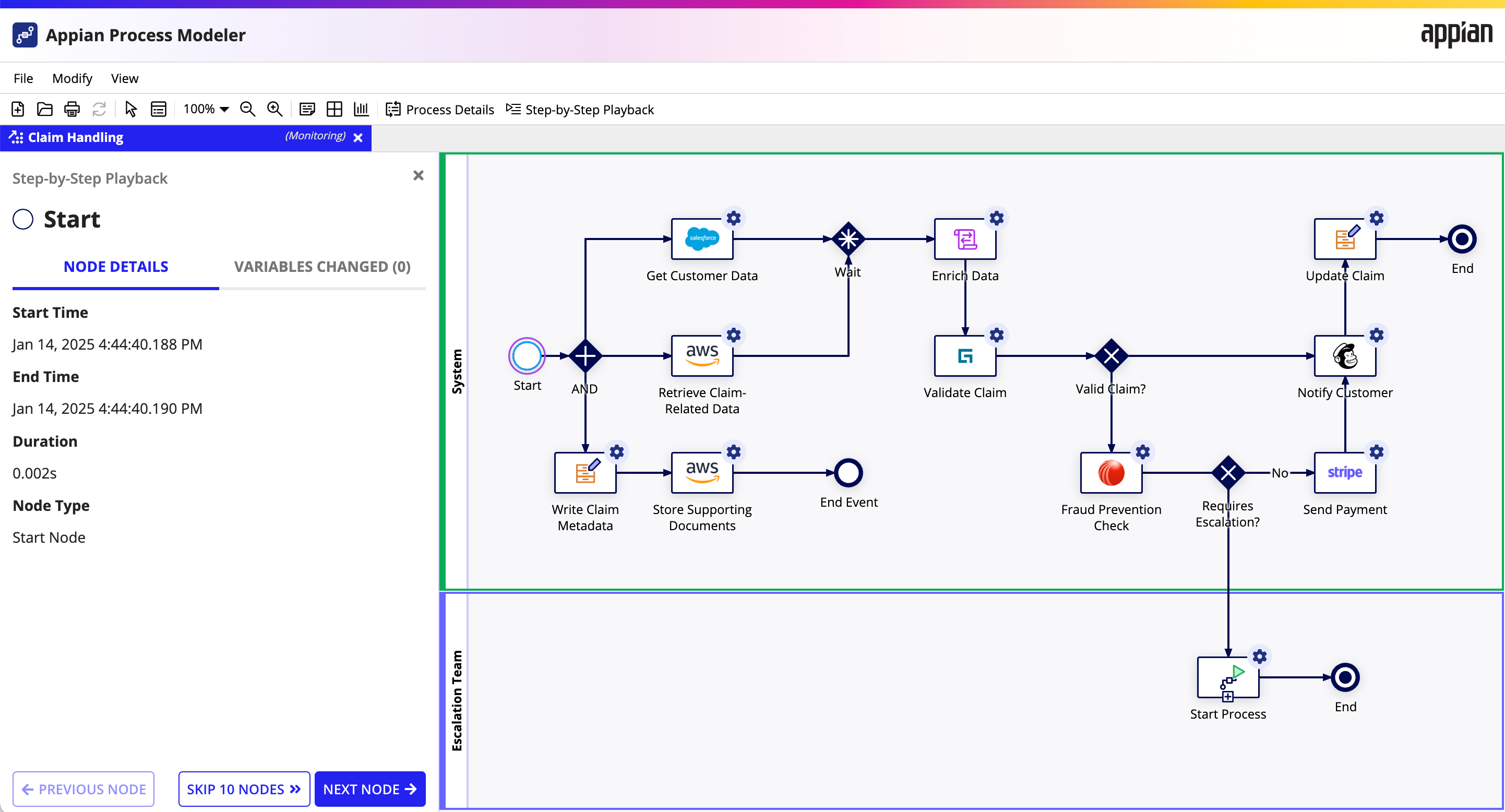 Process step-by-step playback