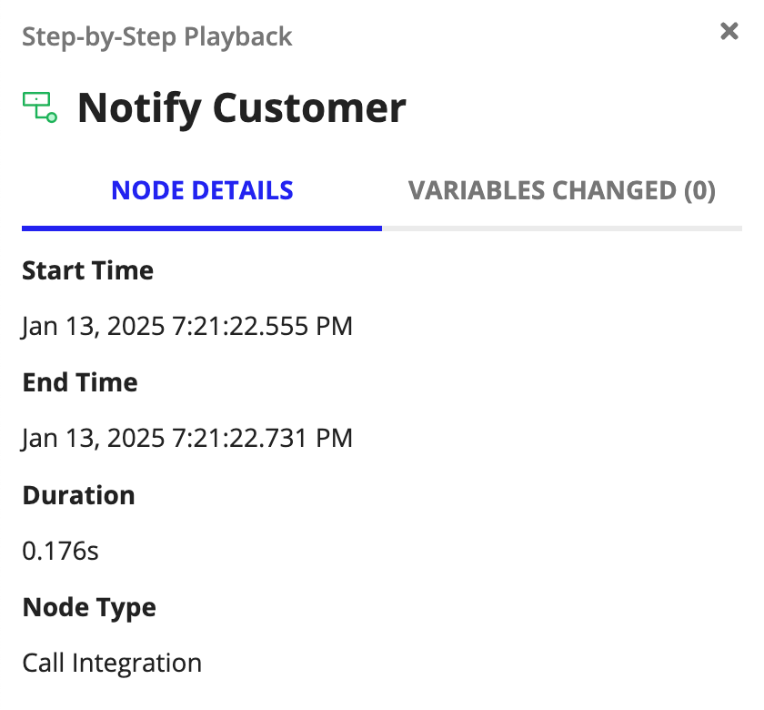 Process step-by-step playback - node details tab