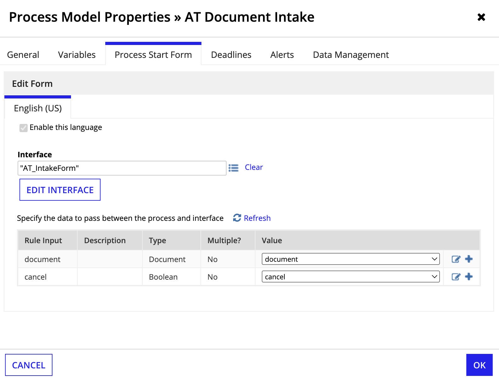 Configure the start form