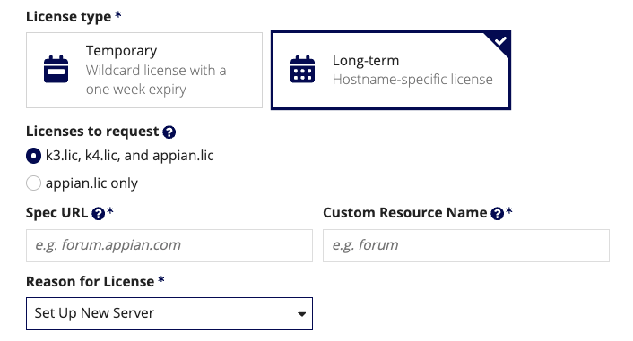 Long-term license fields