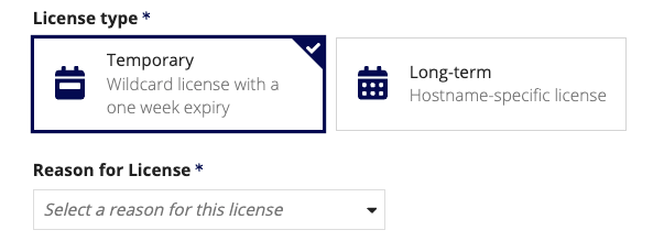 Temporary license fields