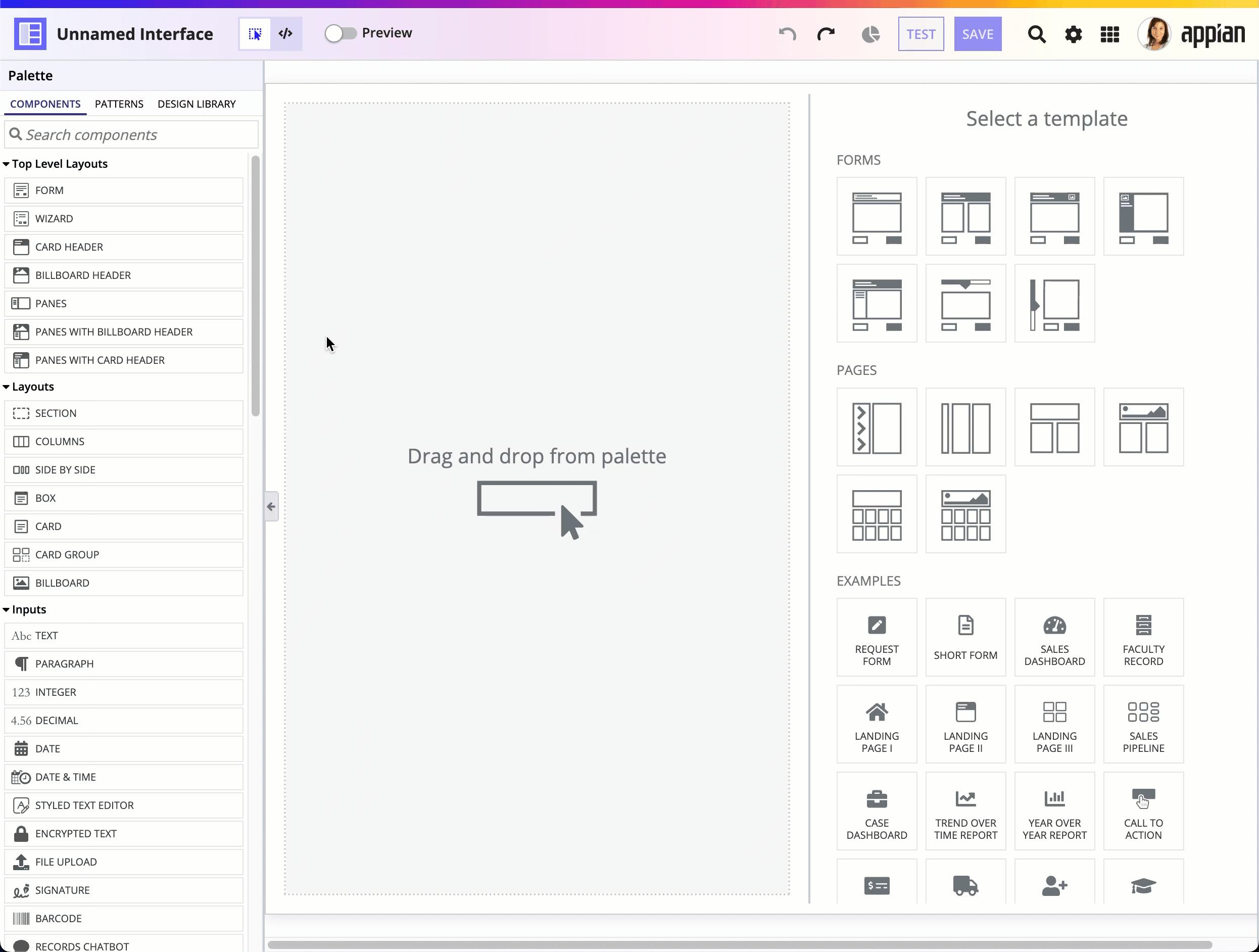 Dragging a pane layout onto an empty interface