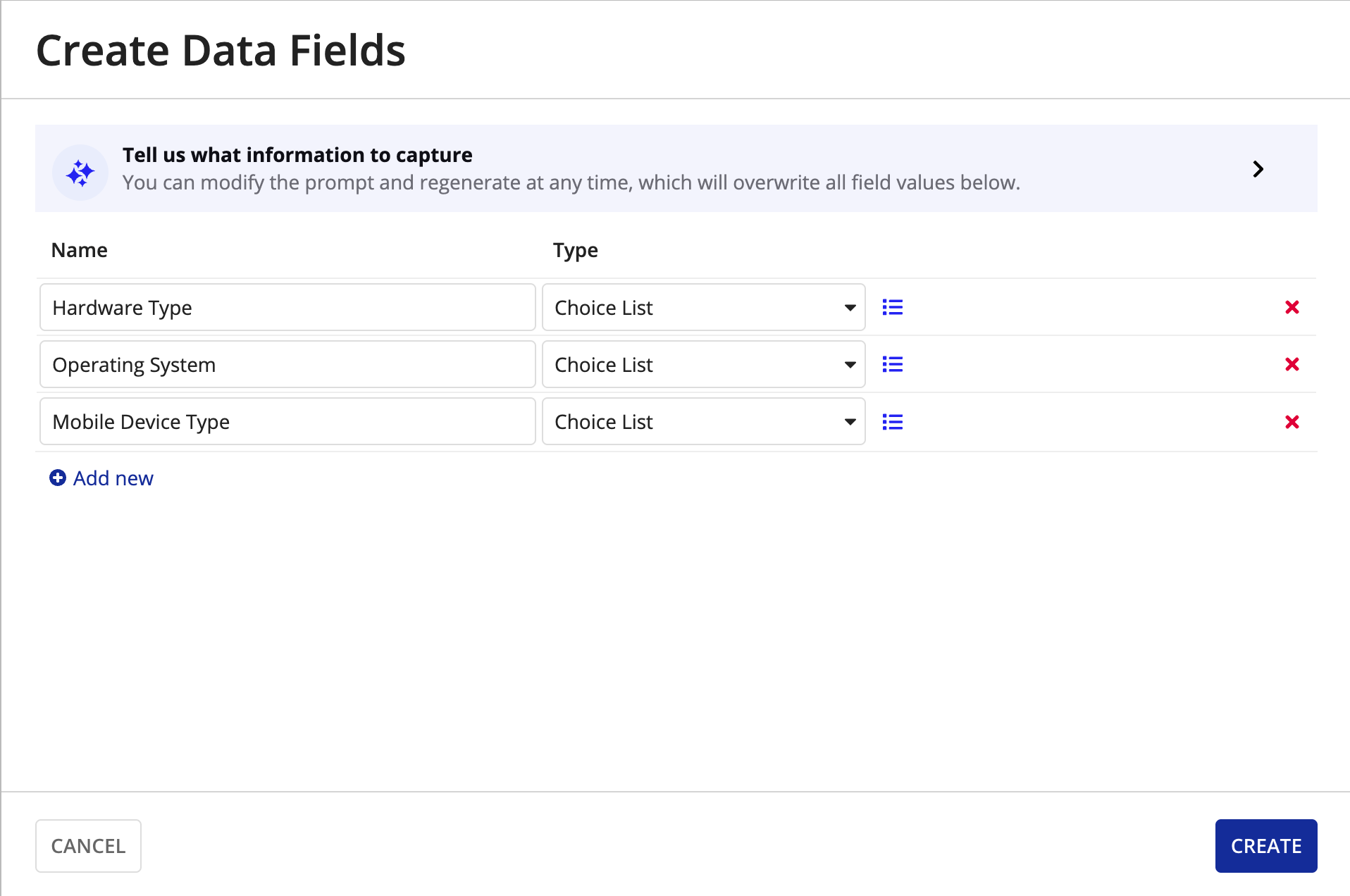 Create Data Fields