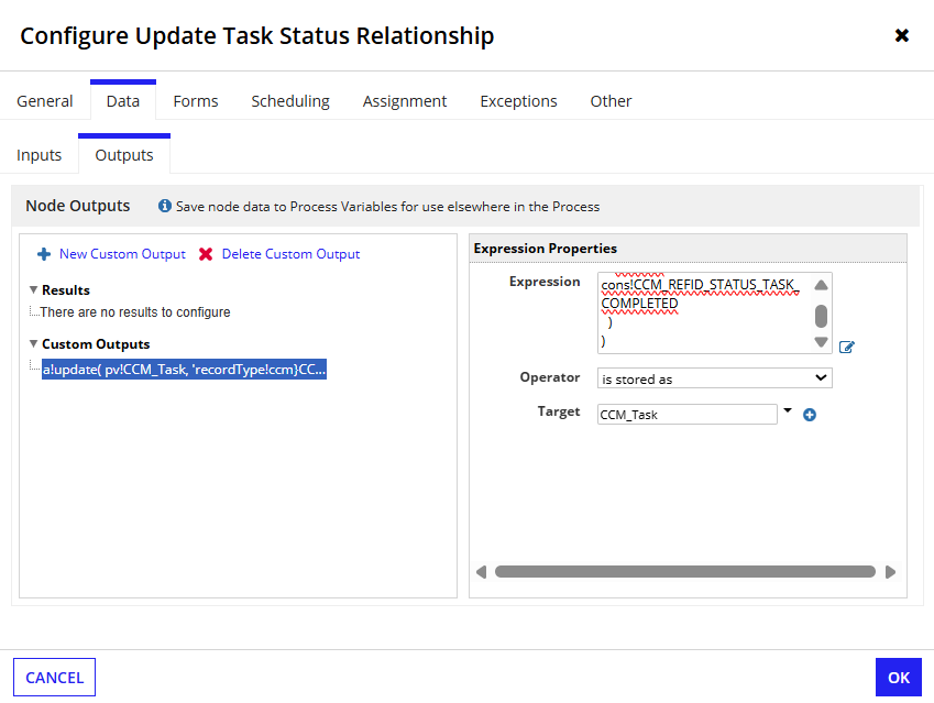 Configure Update Task Status Relationship Node
