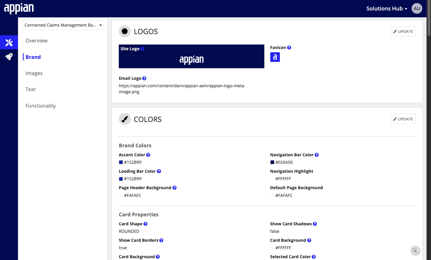 Solutions Hub branding configuration options