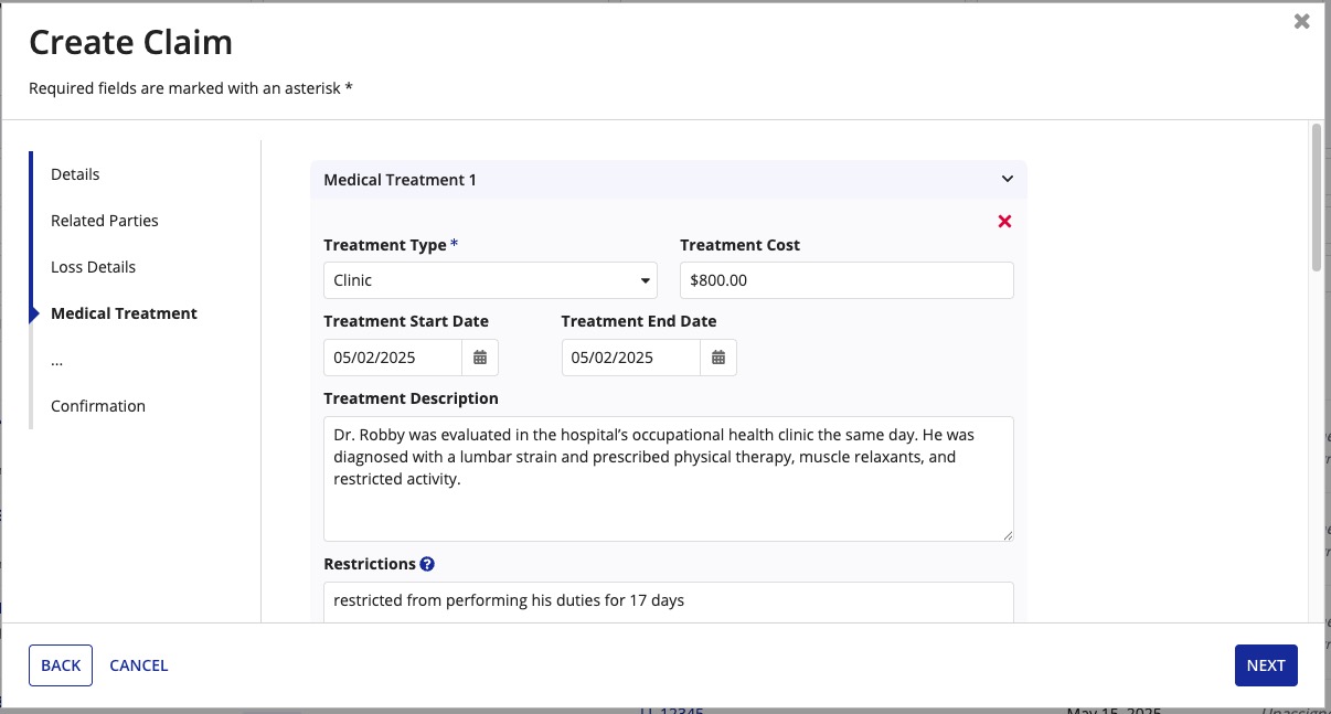 Predefined Workers Compensation exposure records