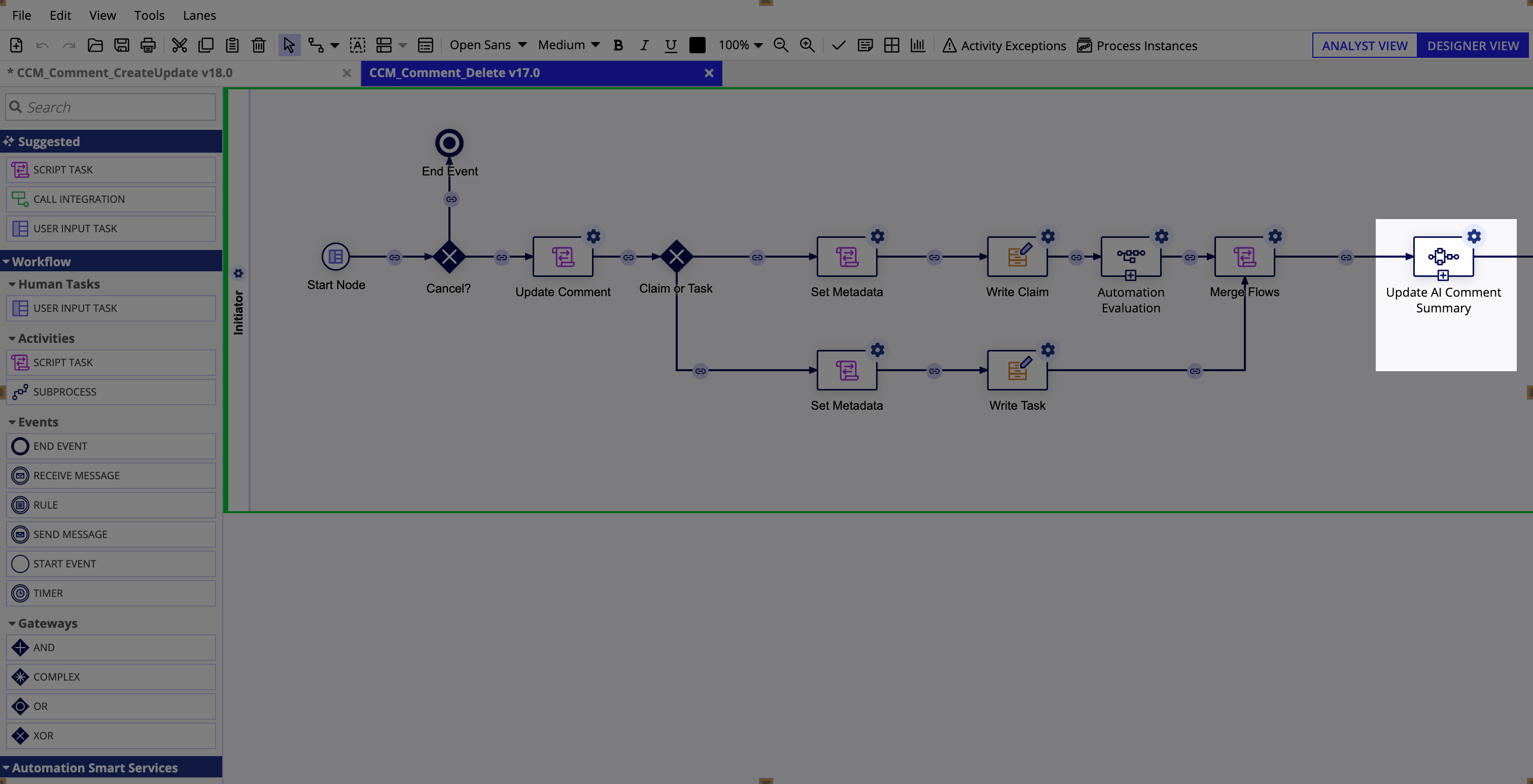 Comment Delete process model with new subprocess node